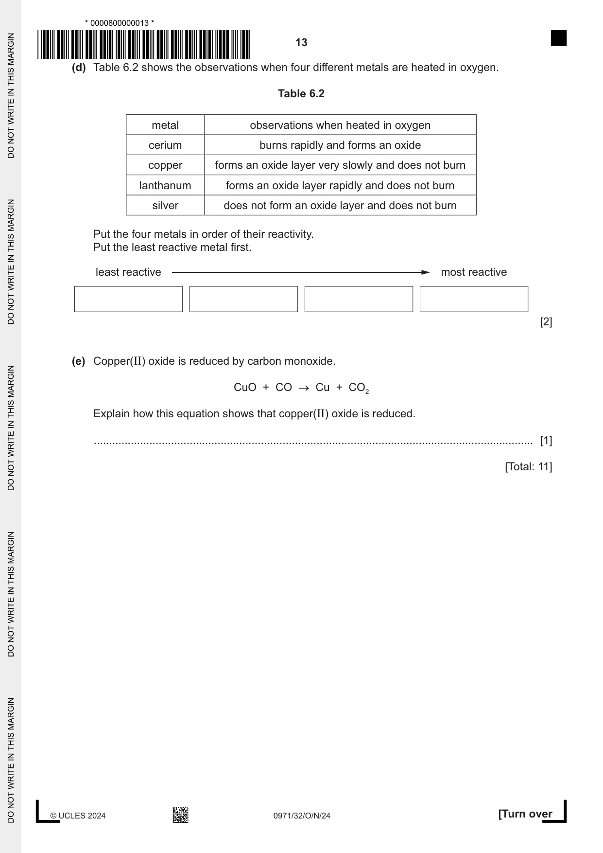 Cambridge IGCSE Chemistry (9-1) 0971 2024 Oct/Nov Paper 3 · Variant 2 question paper, page 13 of 20