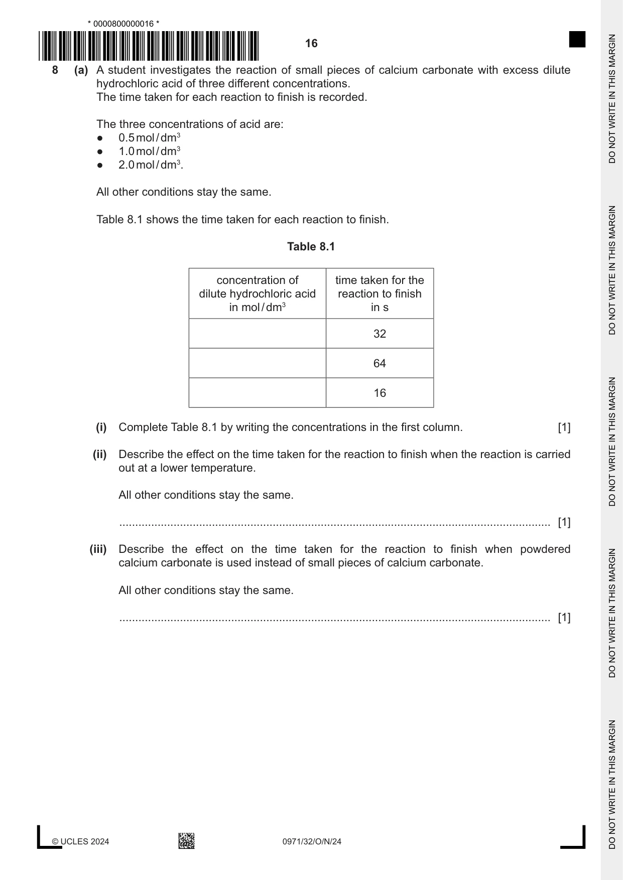 Cambridge IGCSE Chemistry (9-1) 0971 2024 Oct/Nov Paper 3 · Variant 2 question paper, page 16 of 20
