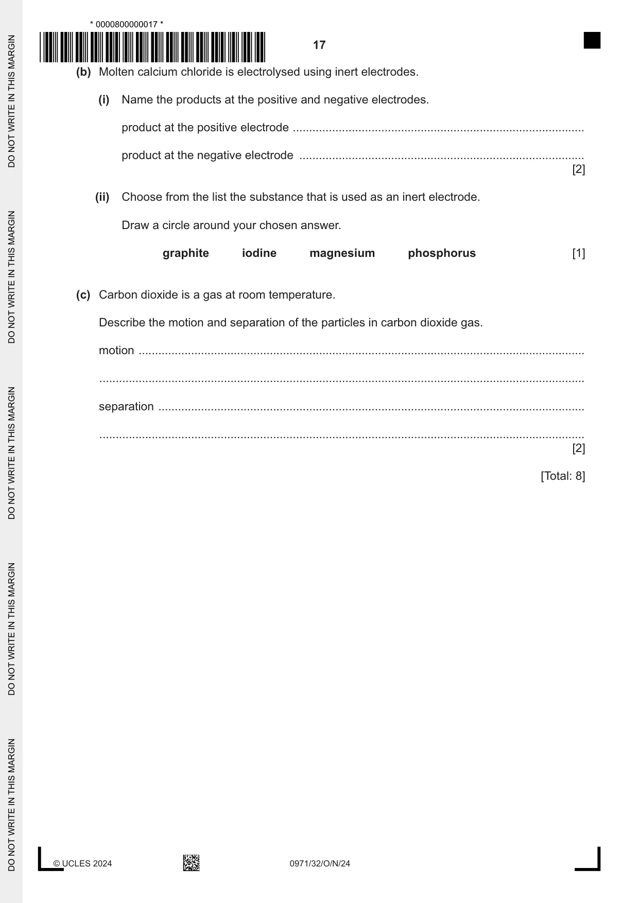 Cambridge IGCSE Chemistry (9-1) 0971 2024 Oct/Nov Paper 3 · Variant 2 question paper, page 17 of 20