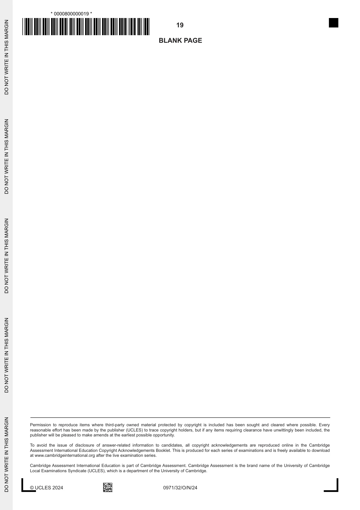Cambridge IGCSE Chemistry (9-1) 0971 2024 Oct/Nov Paper 3 · Variant 2 question paper, page 19 of 20