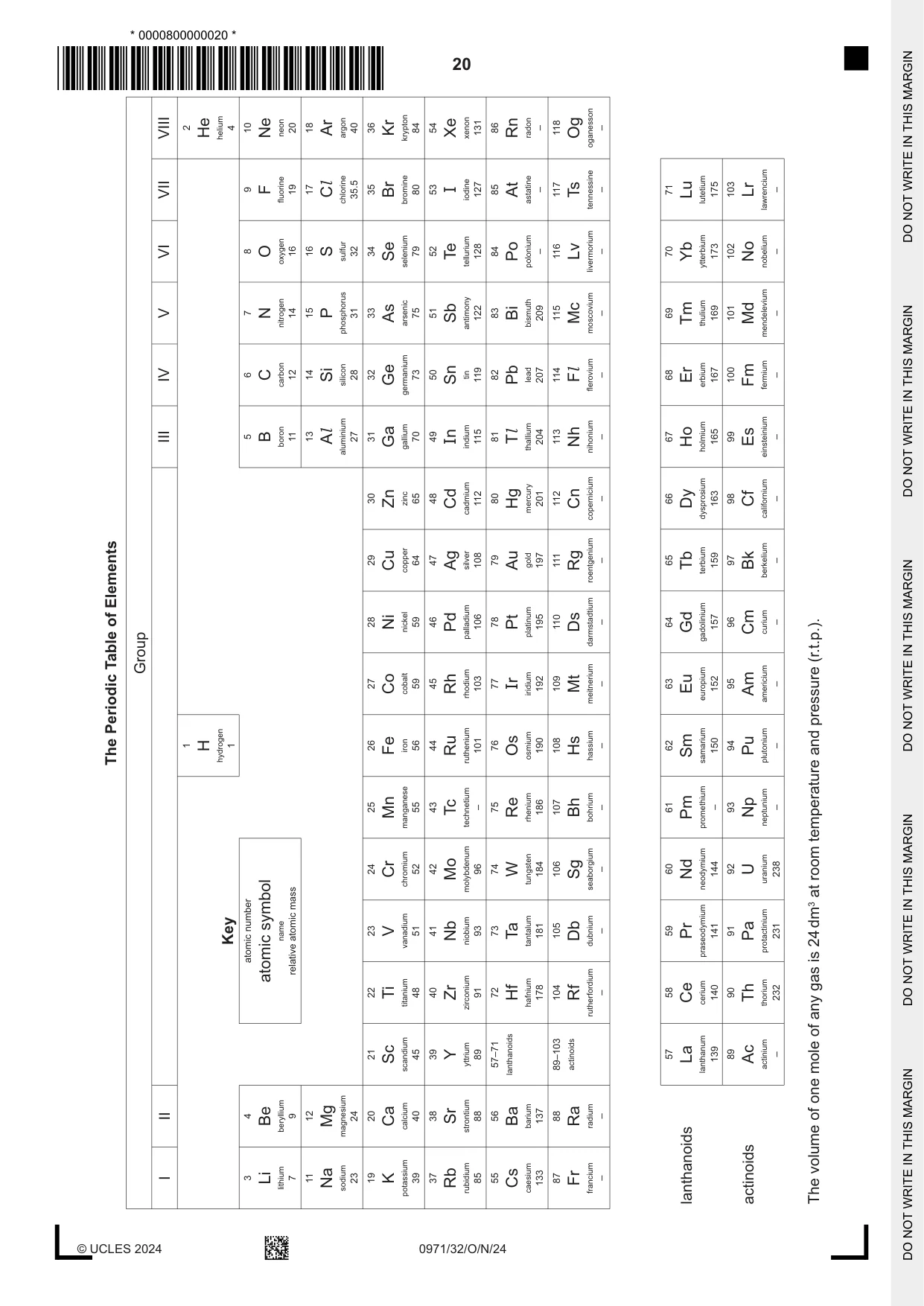 Cambridge IGCSE Chemistry (9-1) 0971 2024 Oct/Nov Paper 3 · Variant 2 question paper, page 20 of 20