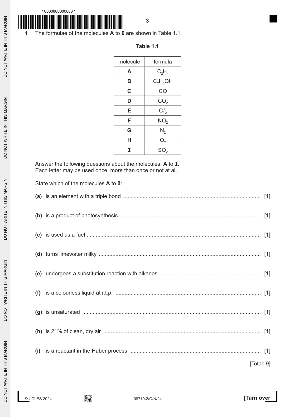 Cambridge IGCSE Chemistry (9-1) 0971 2024 Oct/Nov Paper 4 · Variant 2 question paper, page 3 of 16