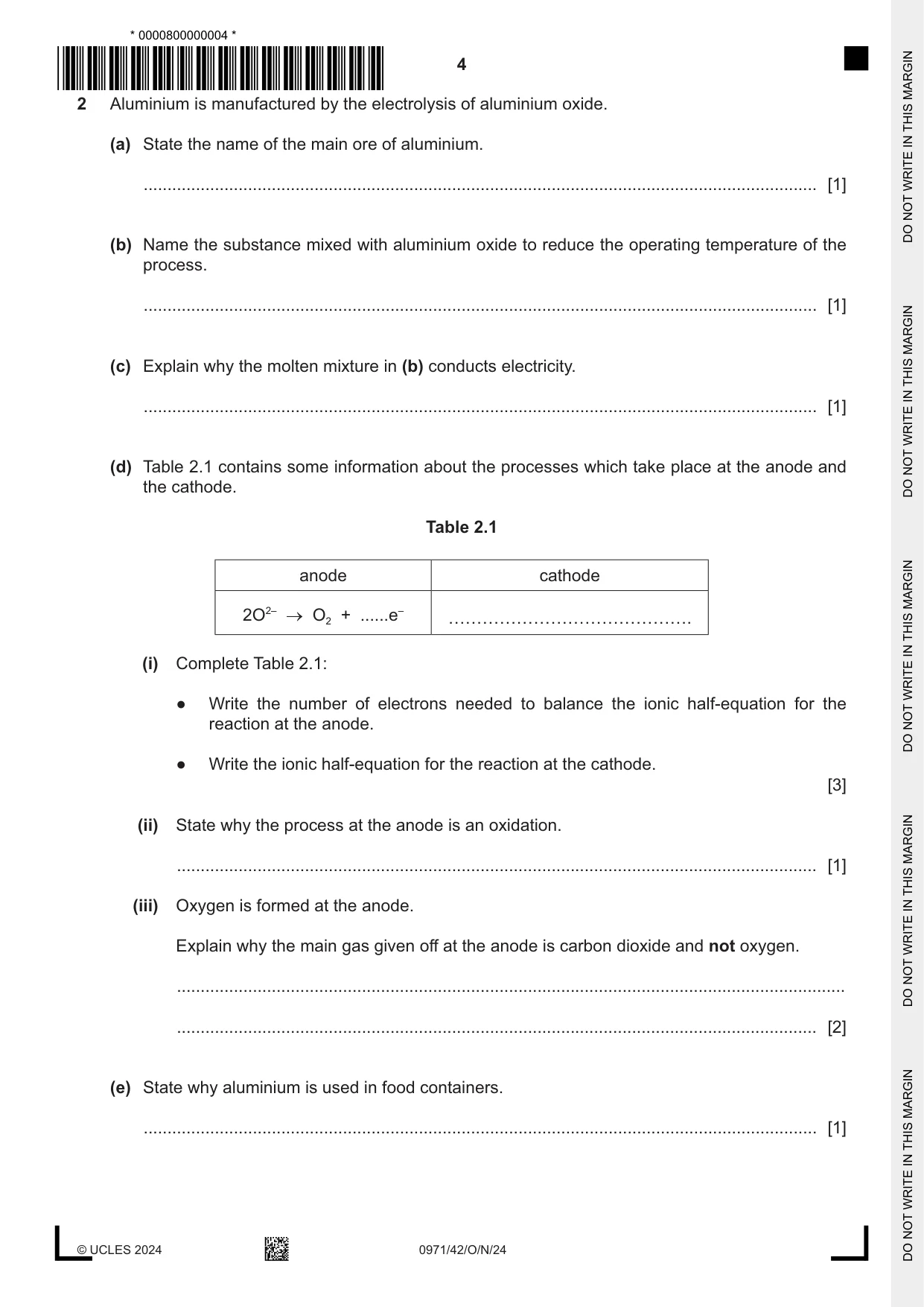 Cambridge IGCSE Chemistry (9-1) 0971 2024 Oct/Nov Paper 4 · Variant 2 question paper, page 4 of 16