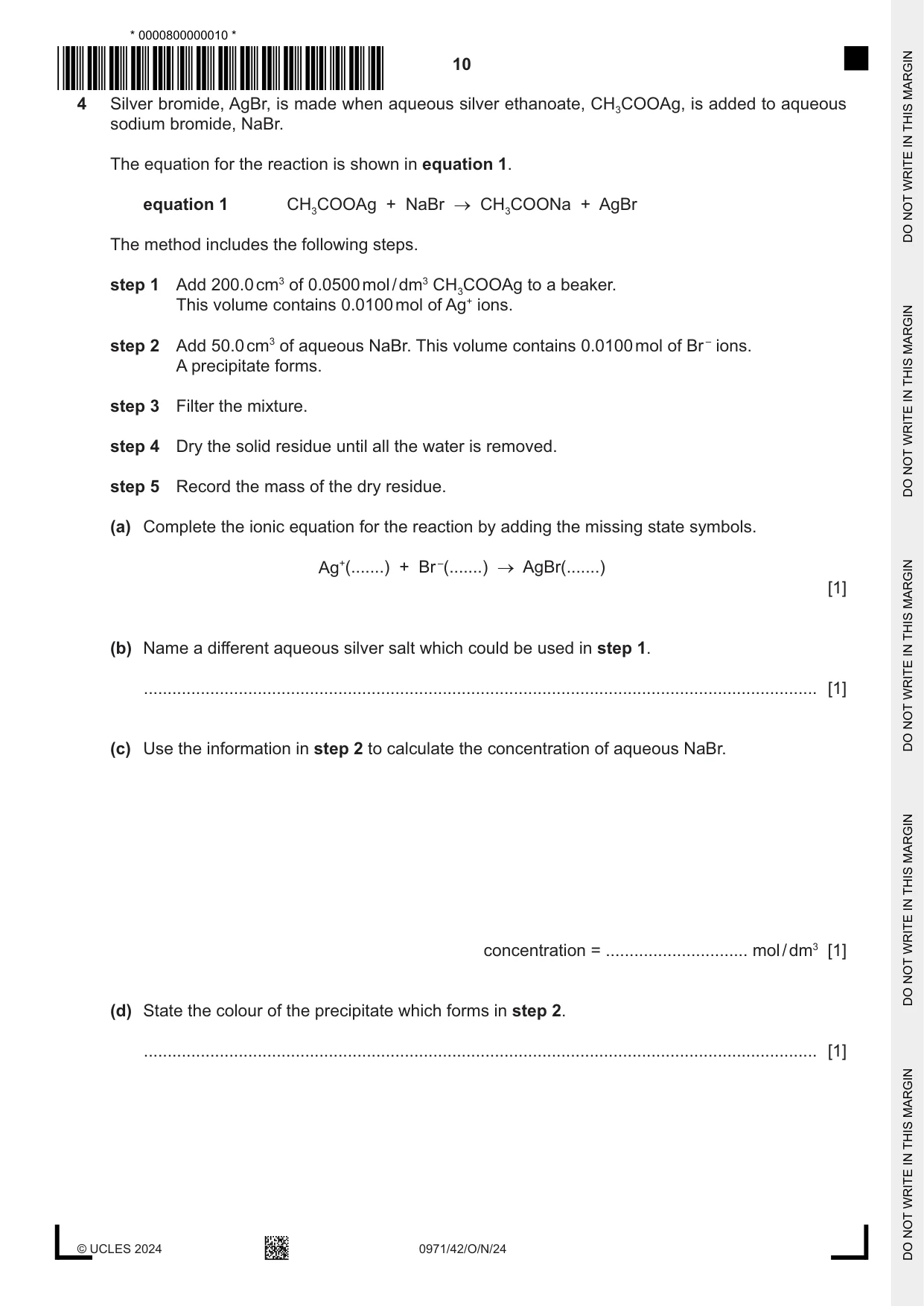 Cambridge IGCSE Chemistry (9-1) 0971 2024 Oct/Nov Paper 4 · Variant 2 question paper, page 10 of 16