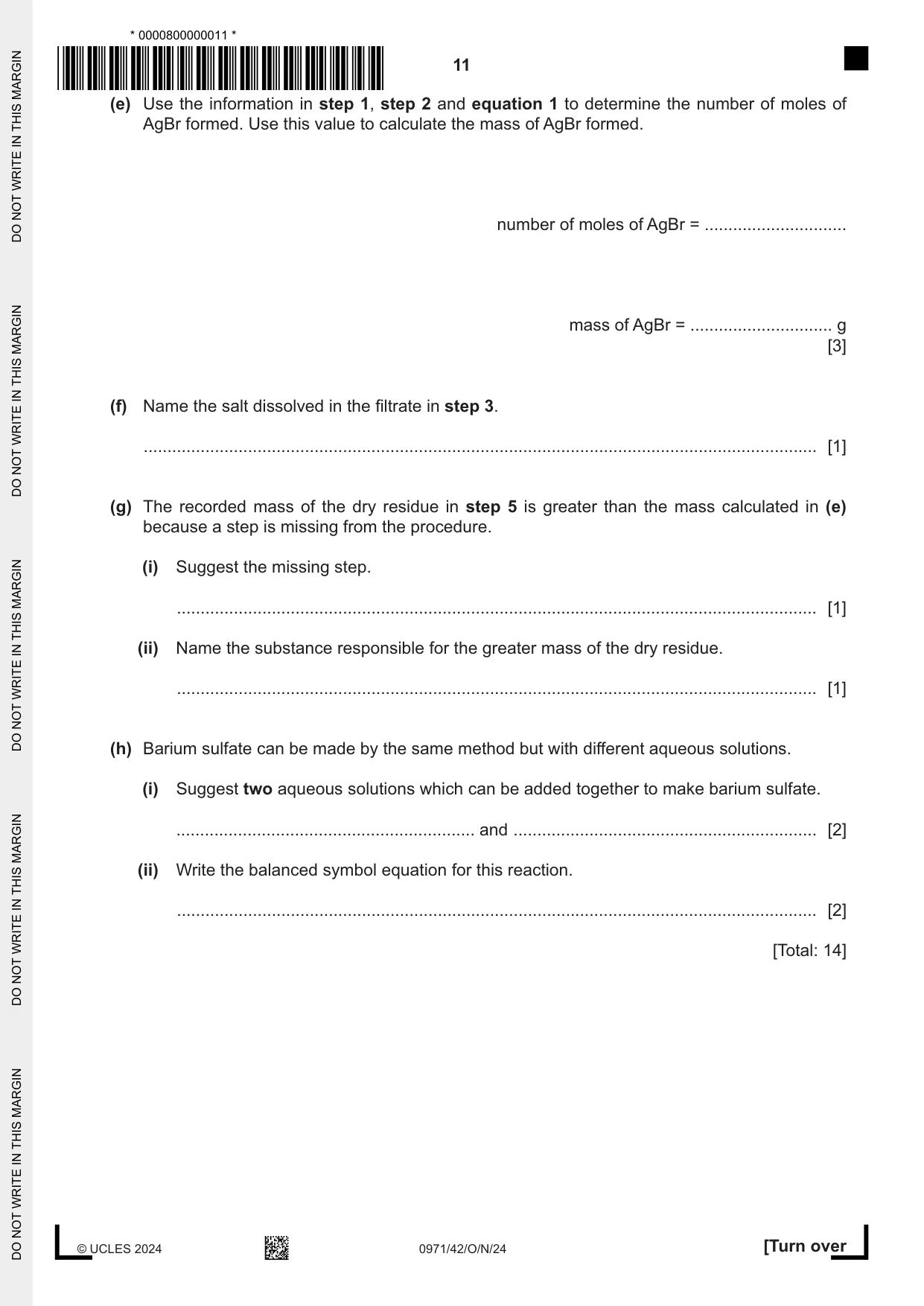Cambridge IGCSE Chemistry (9-1) 0971 2024 Oct/Nov Paper 4 · Variant 2 question paper, page 11 of 16
