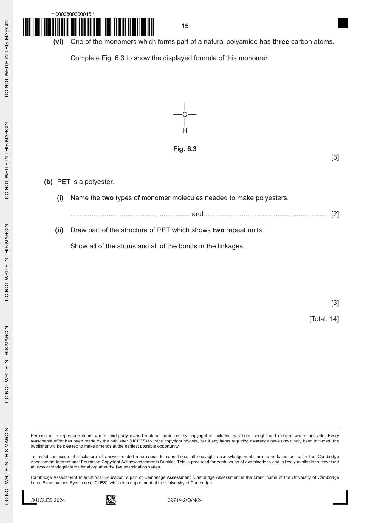 Cambridge IGCSE Chemistry (9-1) 0971 2024 Oct/Nov Paper 4 · Variant 2 question paper, page 15 of 16