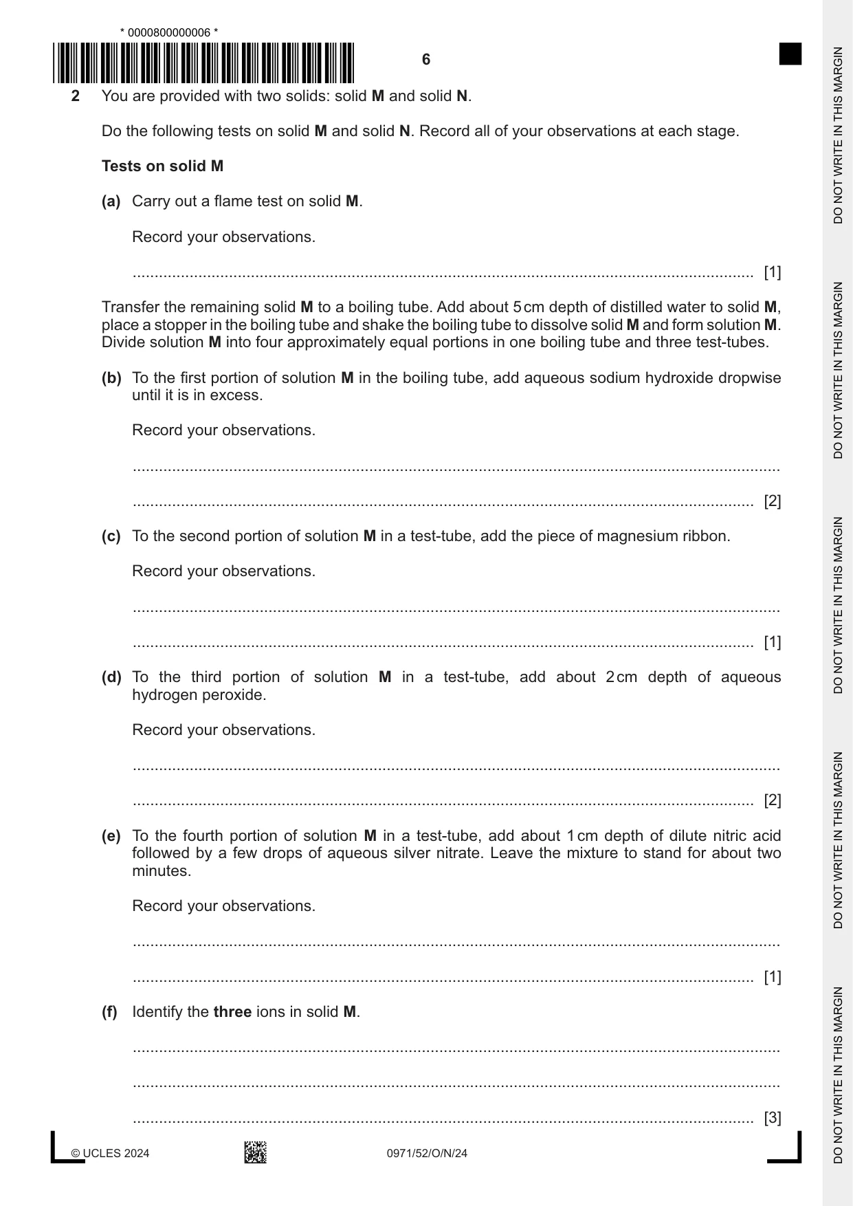 Cambridge IGCSE Chemistry (9-1) 0971 2024 Oct/Nov Paper 5 · Variant 2 question paper, page 6 of 12