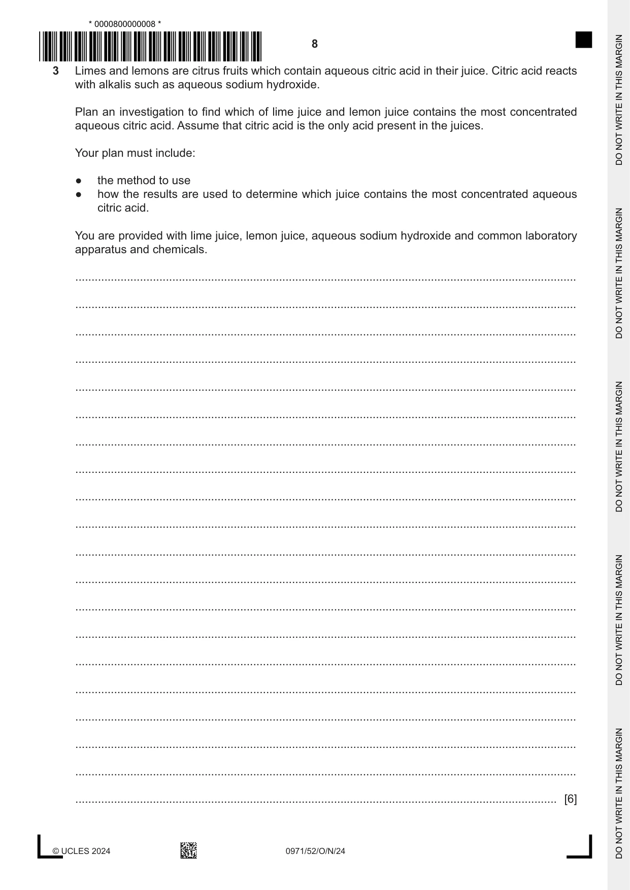 Cambridge IGCSE Chemistry (9-1) 0971 2024 Oct/Nov Paper 5 · Variant 2 question paper, page 8 of 12
