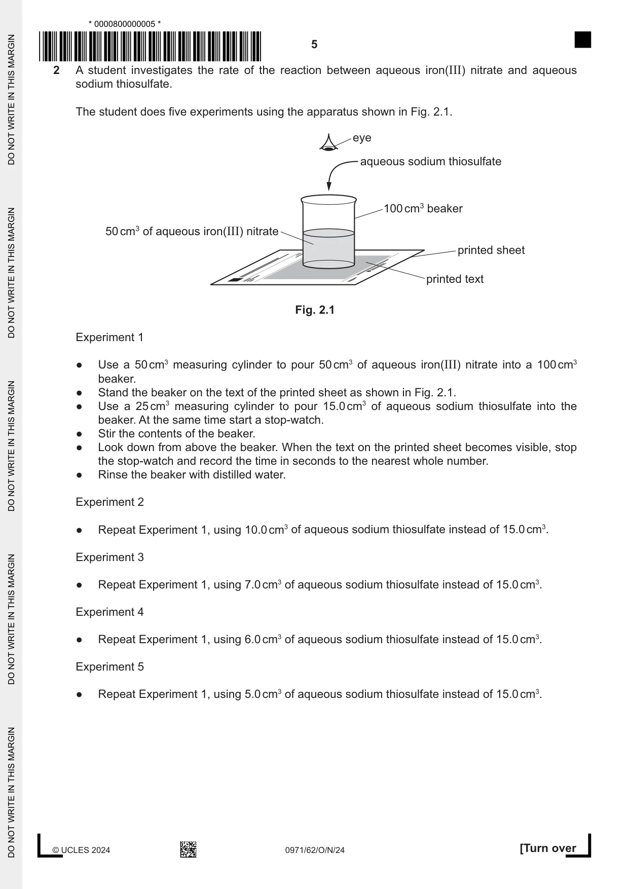 Cambridge IGCSE Chemistry (9-1) 0971 2024 Oct/Nov Paper 6 · Variant 2 question paper, page 5 of 16