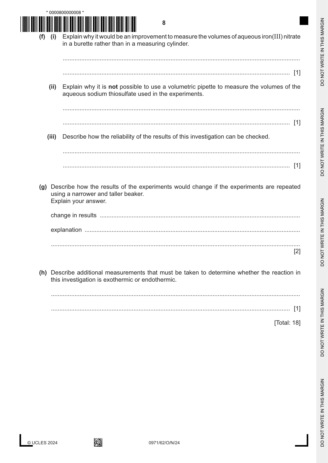 Cambridge IGCSE Chemistry (9-1) 0971 2024 Oct/Nov Paper 6 · Variant 2 question paper, page 8 of 16