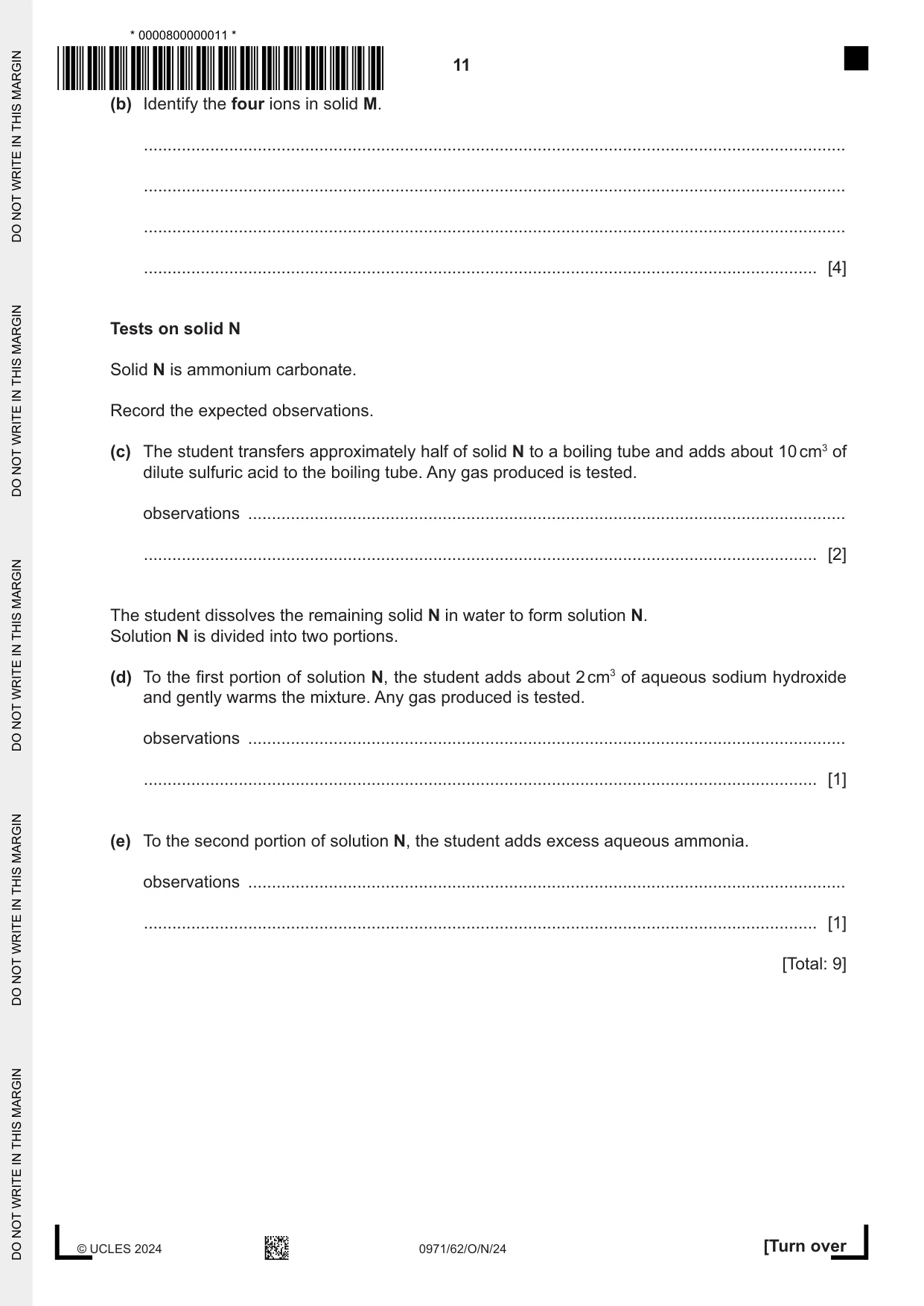 Cambridge IGCSE Chemistry (9-1) 0971 2024 Oct/Nov Paper 6 · Variant 2 question paper, page 11 of 16