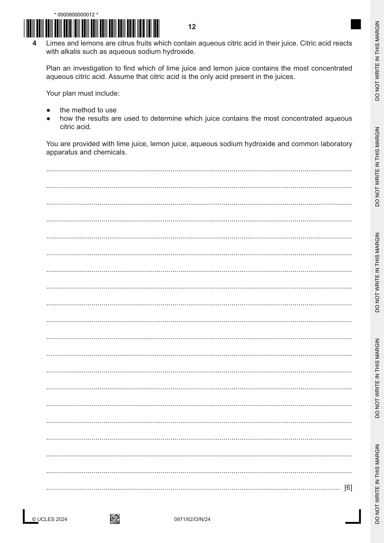 Cambridge IGCSE Chemistry (9-1) 0971 2024 Oct/Nov Paper 6 · Variant 2 question paper, page 12 of 16