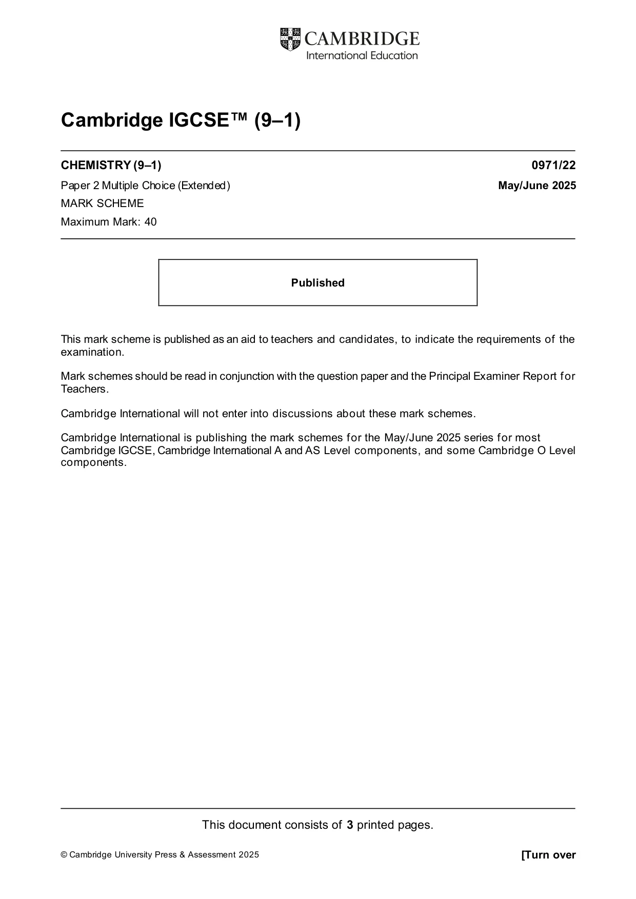 Mark scheme, page 1 of 3