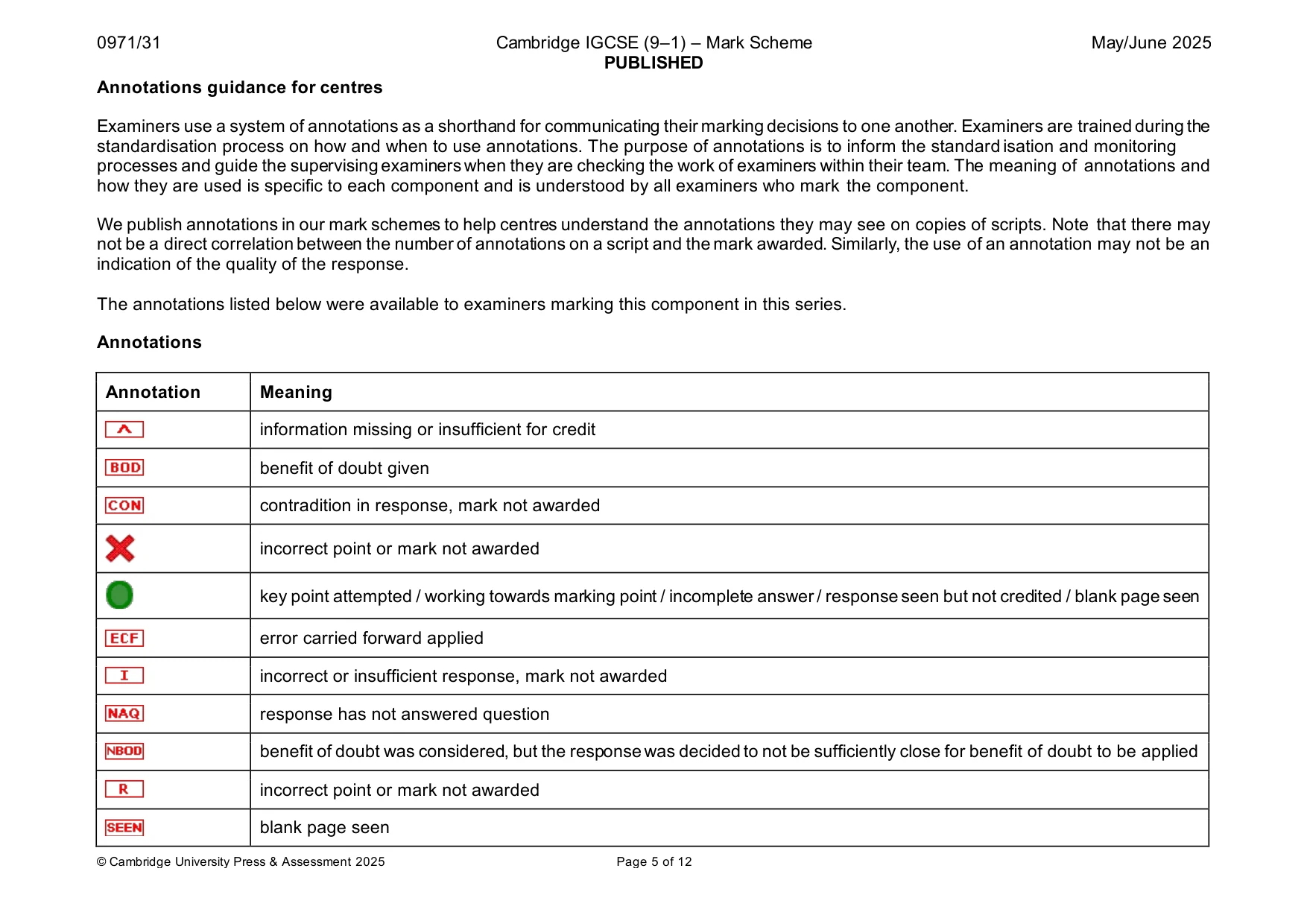 Mark scheme, page 5 of 12
