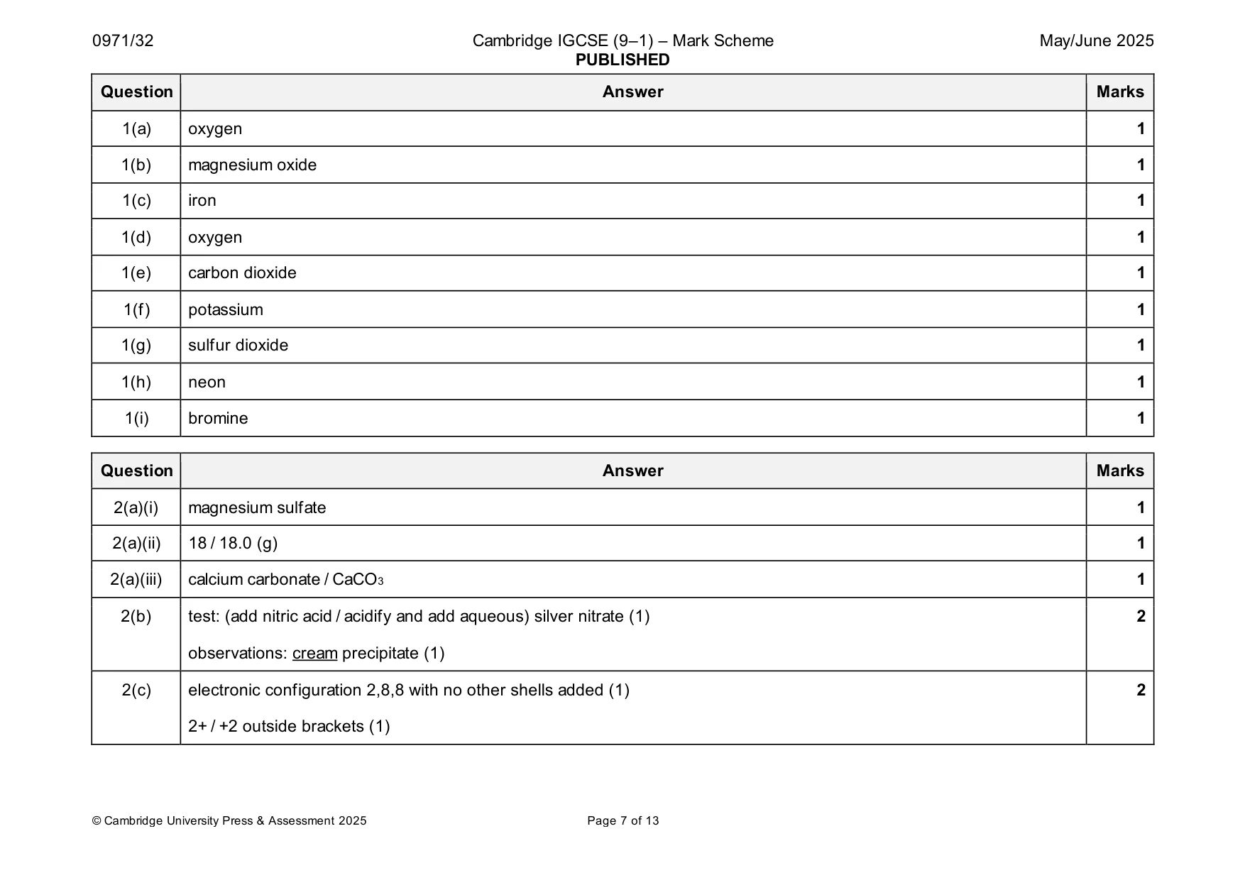 Mark scheme, page 7 of 13