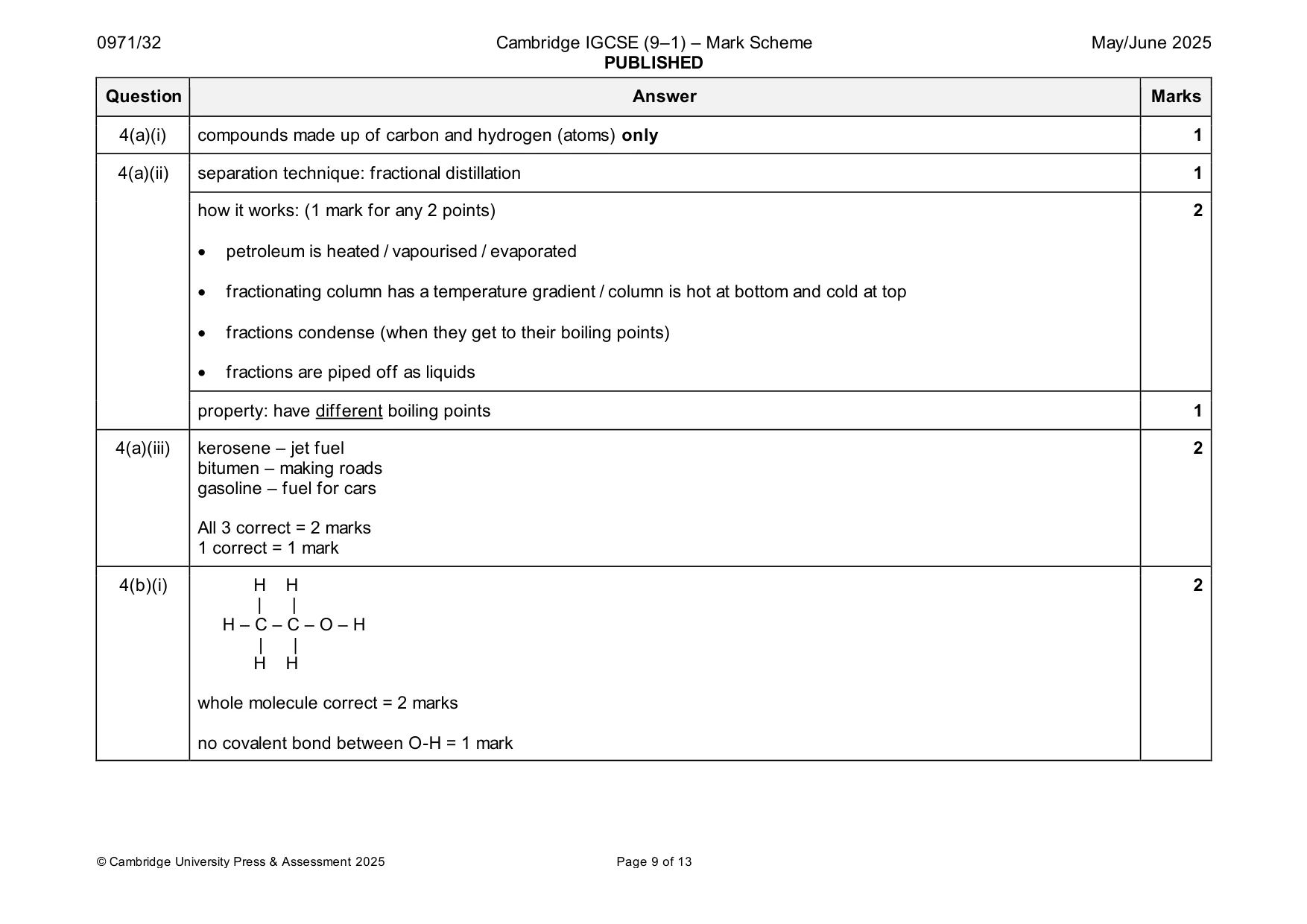Mark scheme, page 9 of 13