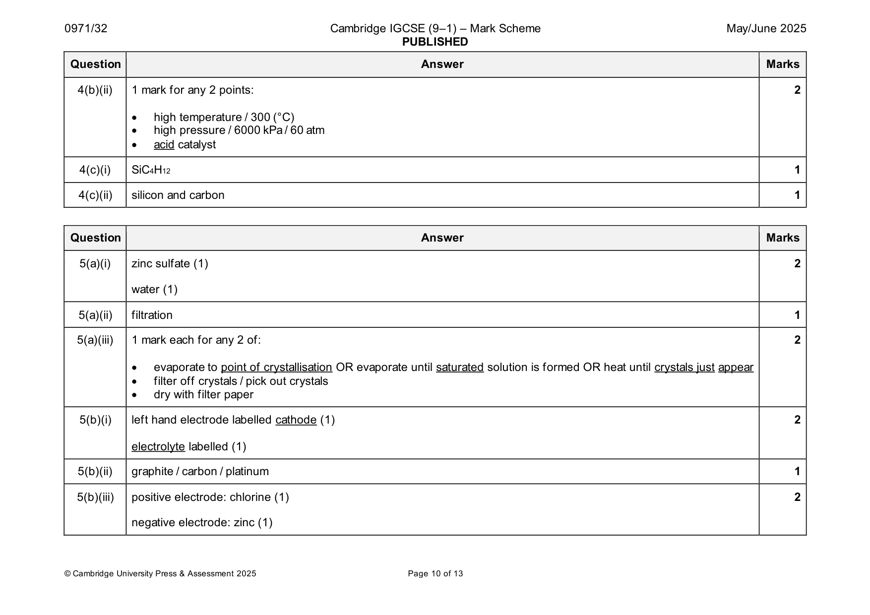 Mark scheme, page 10 of 13