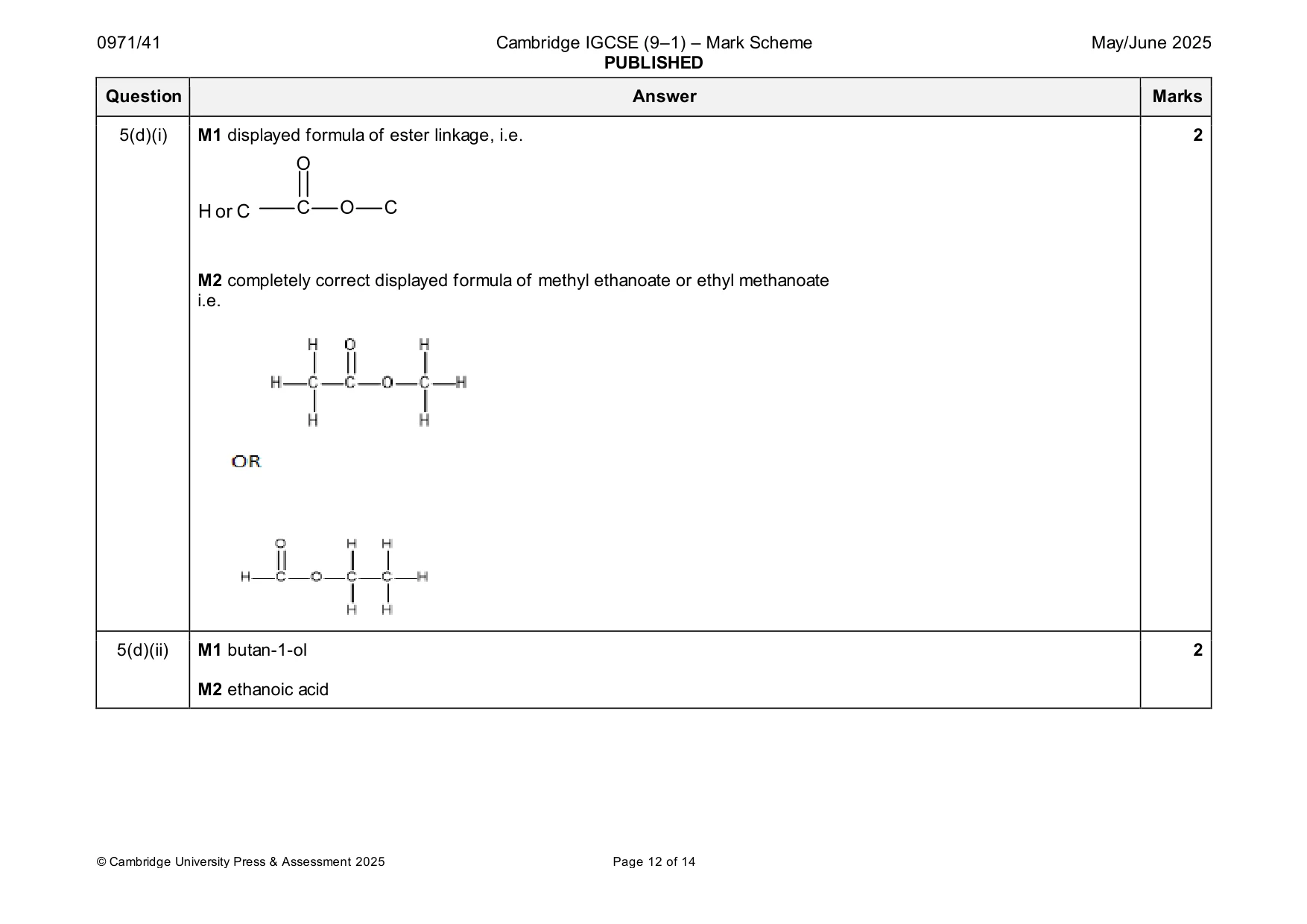 Mark scheme, page 12 of 14