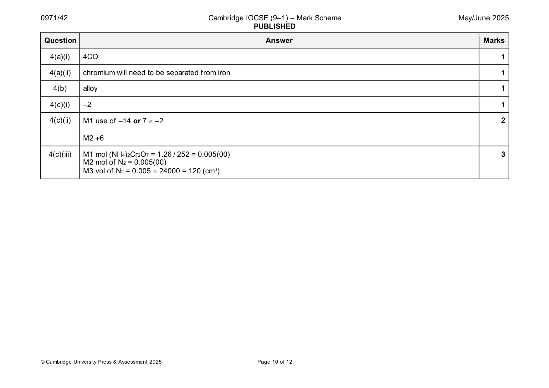 Mark scheme, page 10 of 12