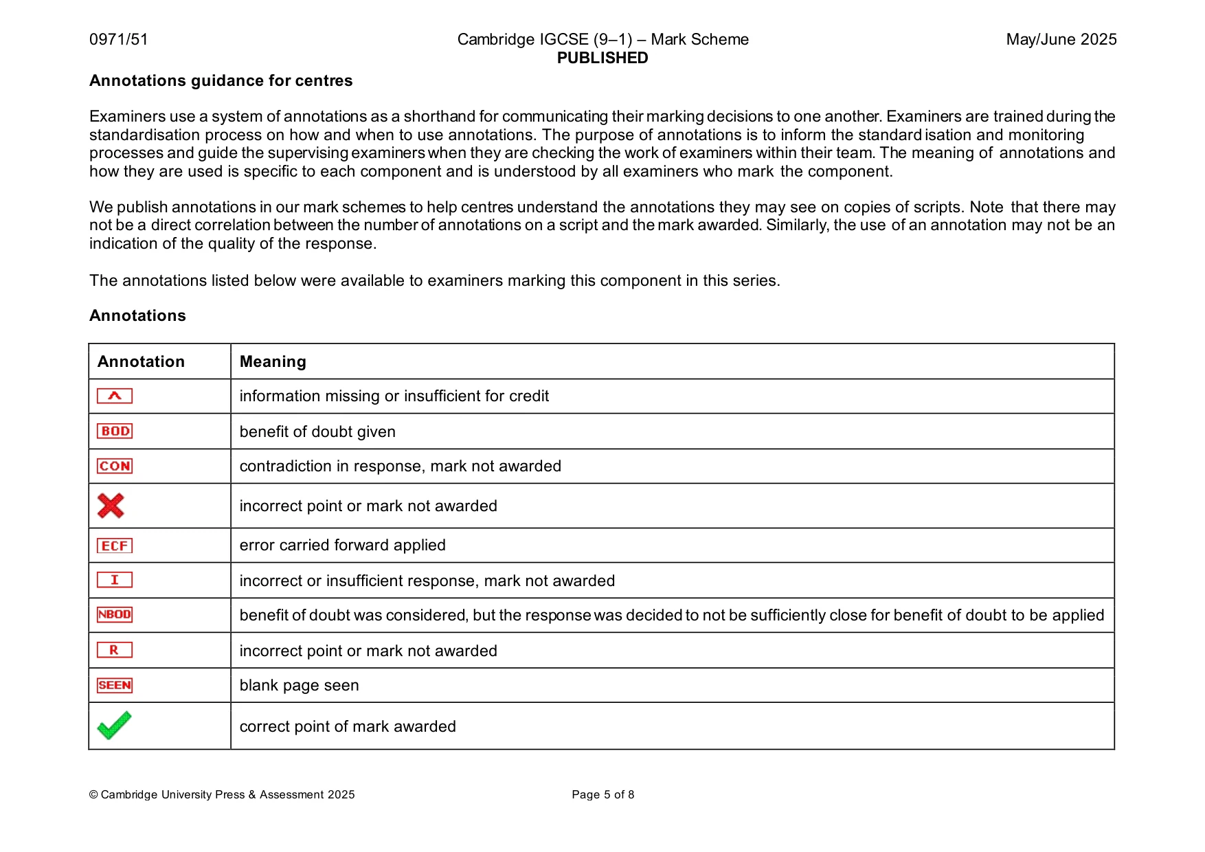 Mark scheme, page 5 of 8