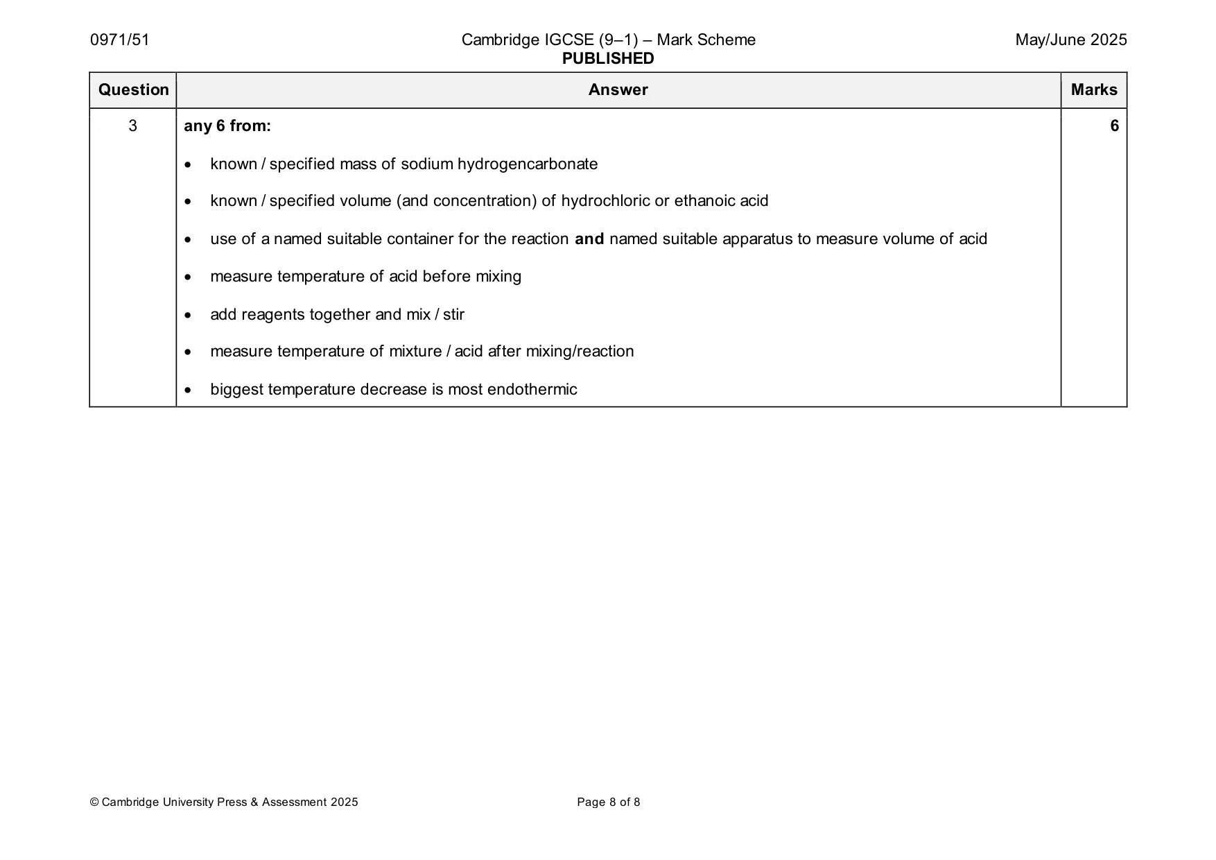 Mark scheme, page 8 of 8