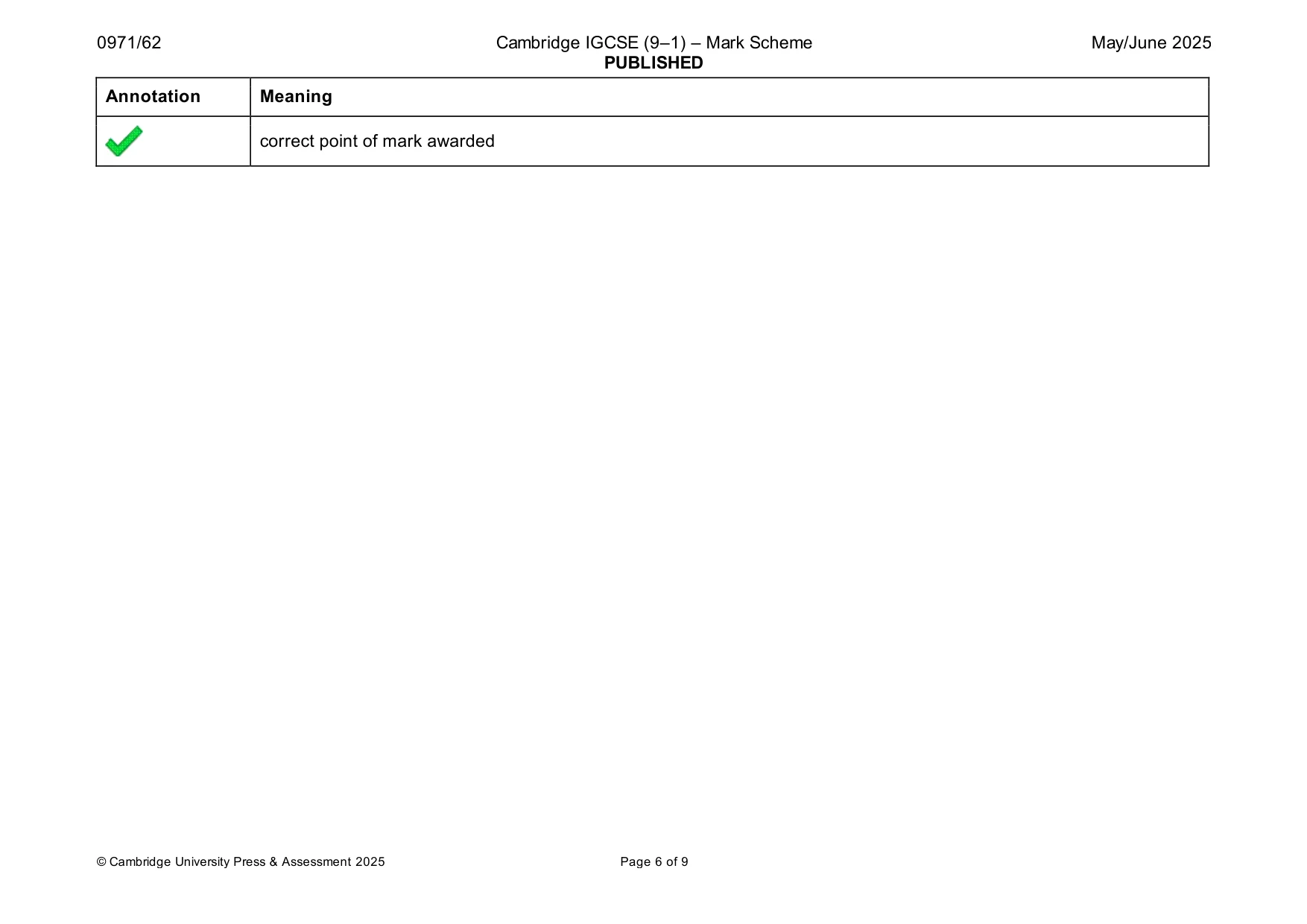Mark scheme, page 6 of 9