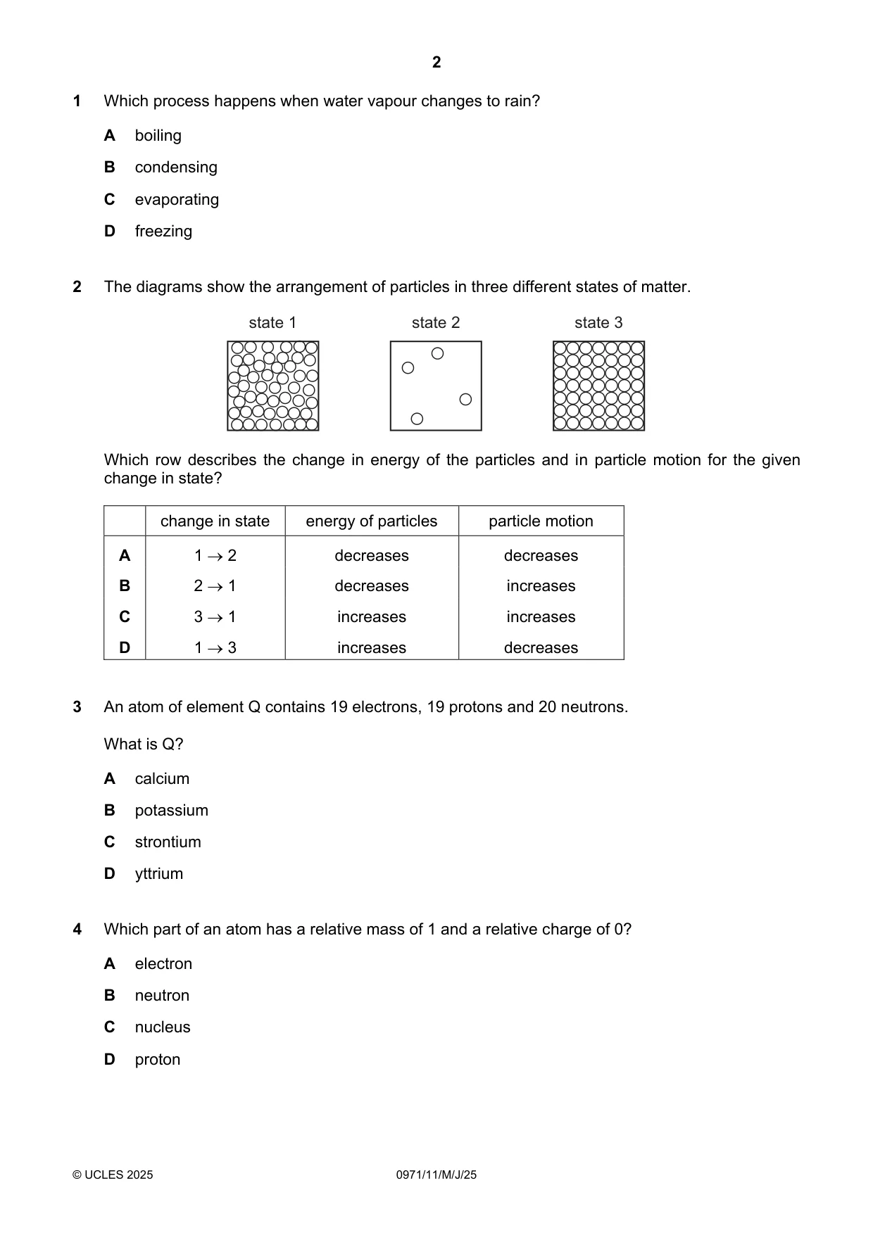 Cambridge IGCSE Chemistry (9-1) 0971 2025 May/June Paper 1 · Variant 1 question paper, page 2 of 16