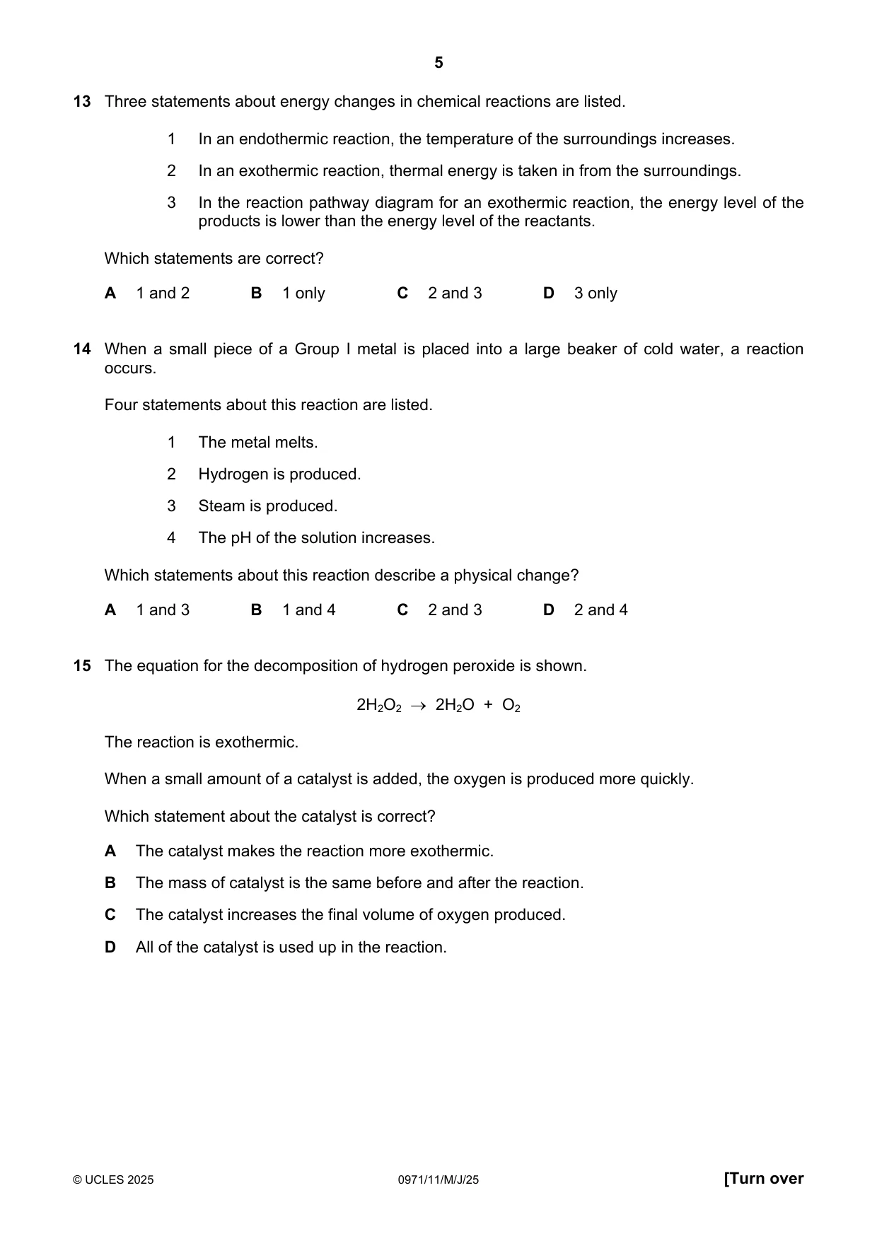 Cambridge IGCSE Chemistry (9-1) 0971 2025 May/June Paper 1 · Variant 1 question paper, page 5 of 16