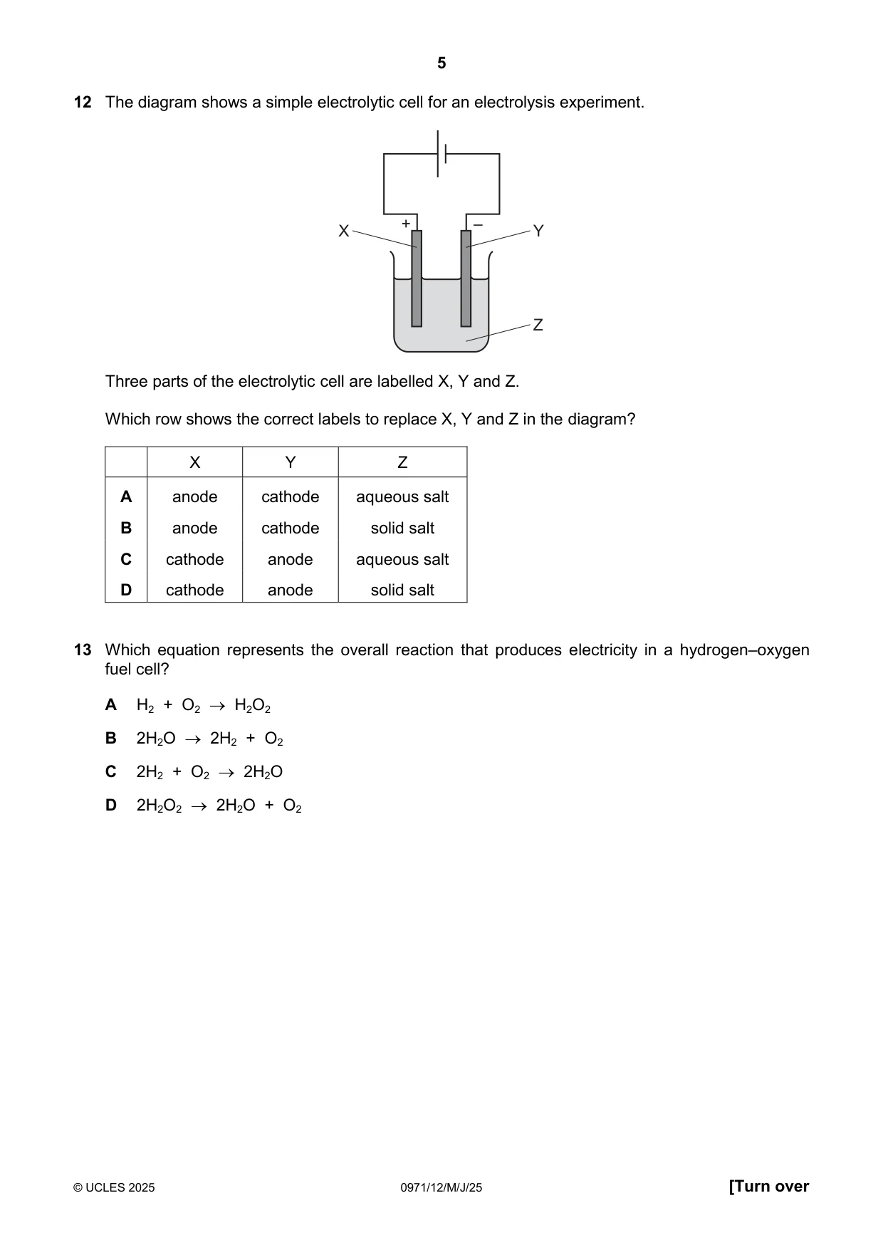 Cambridge IGCSE Chemistry (9-1) 0971 2025 May/June Paper 1 · Variant 2 question paper, page 5 of 16