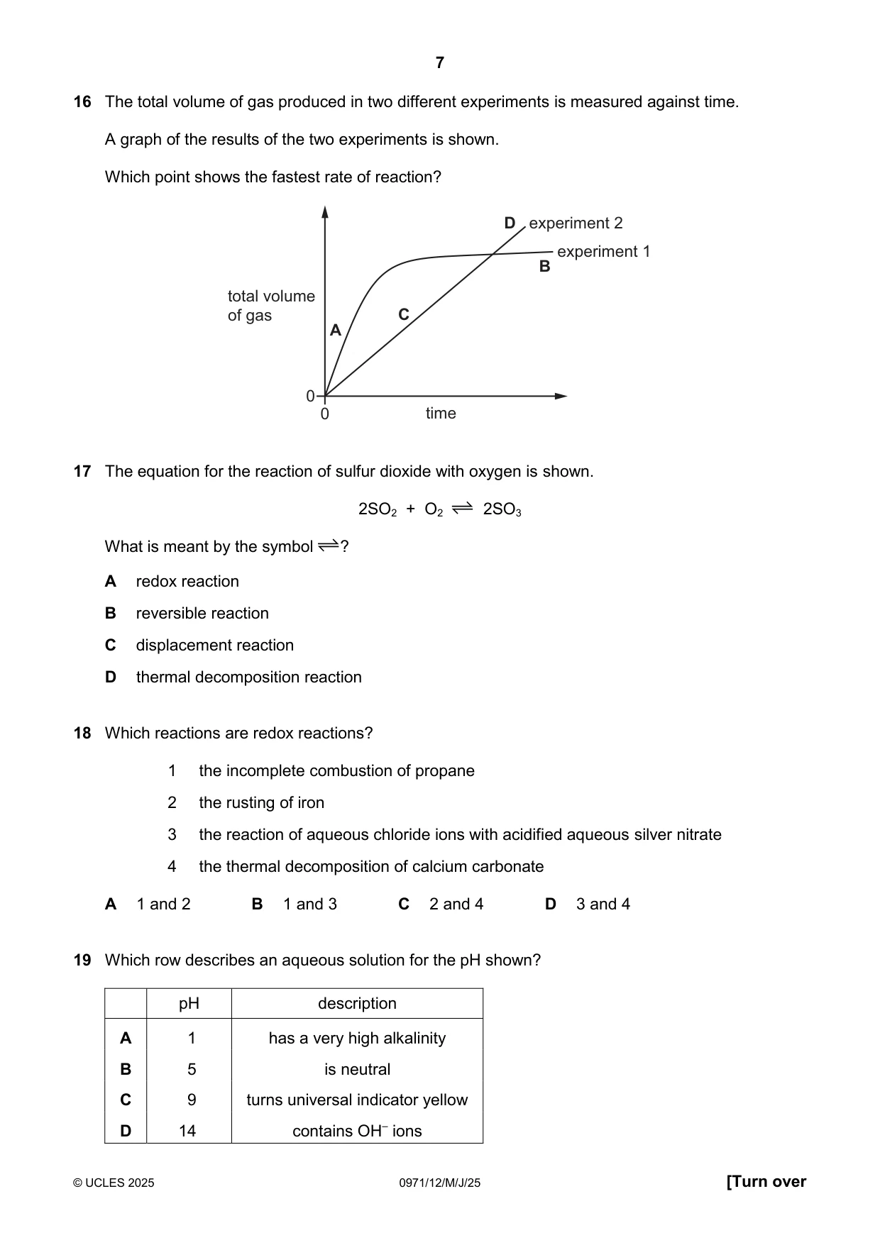 Cambridge IGCSE Chemistry (9-1) 0971 2025 May/June Paper 1 · Variant 2 question paper, page 7 of 16