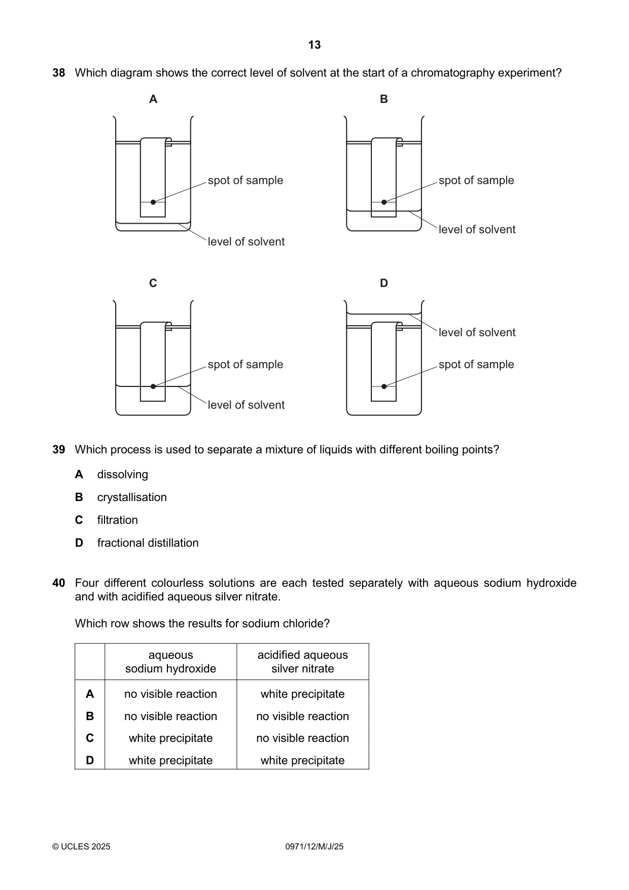 Cambridge IGCSE Chemistry (9-1) 0971 2025 May/June Paper 1 · Variant 2 question paper, page 13 of 16