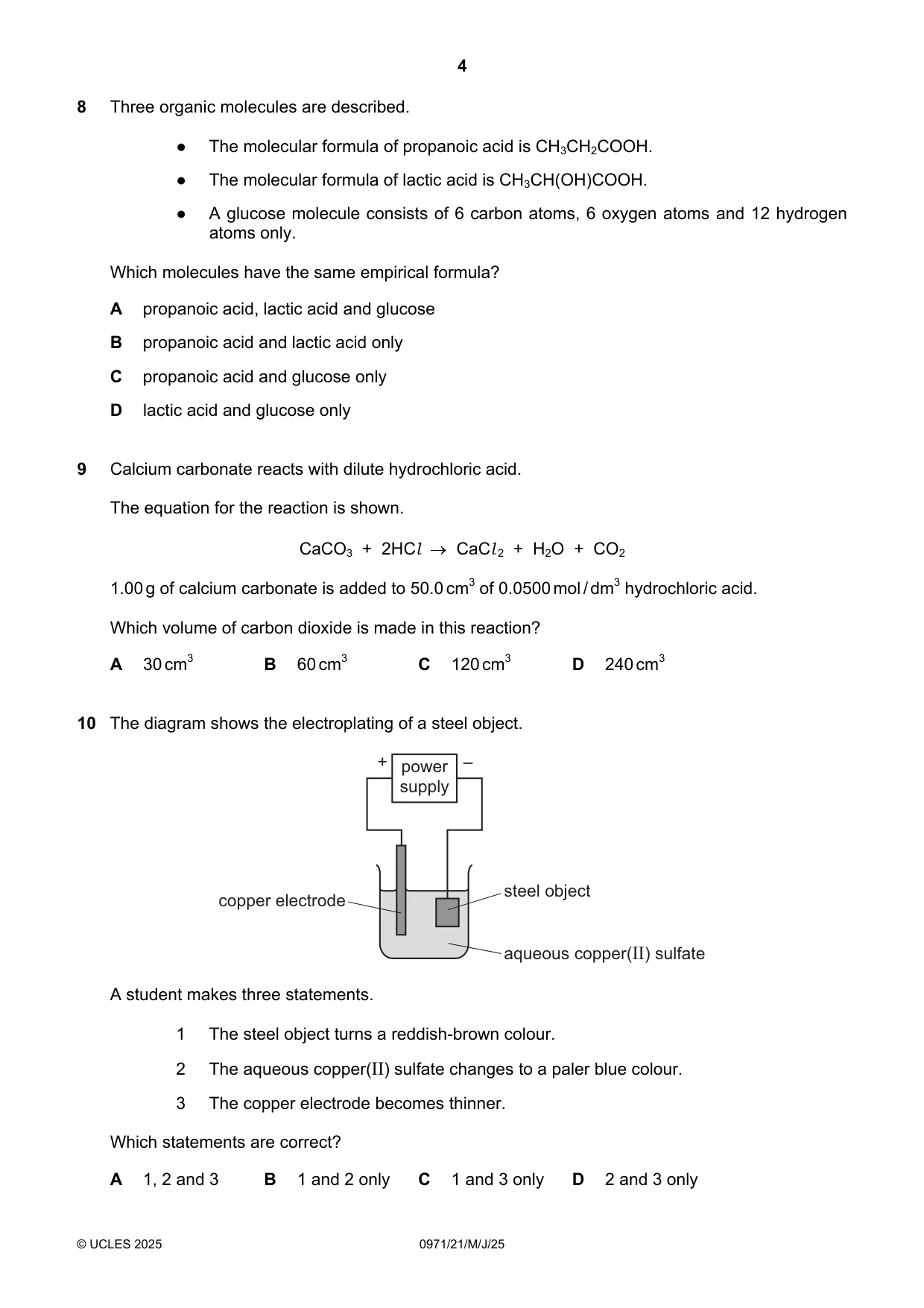 Cambridge IGCSE Chemistry (9-1) 0971 2025 May/June Paper 2 · Variant 1 question paper, page 4 of 16