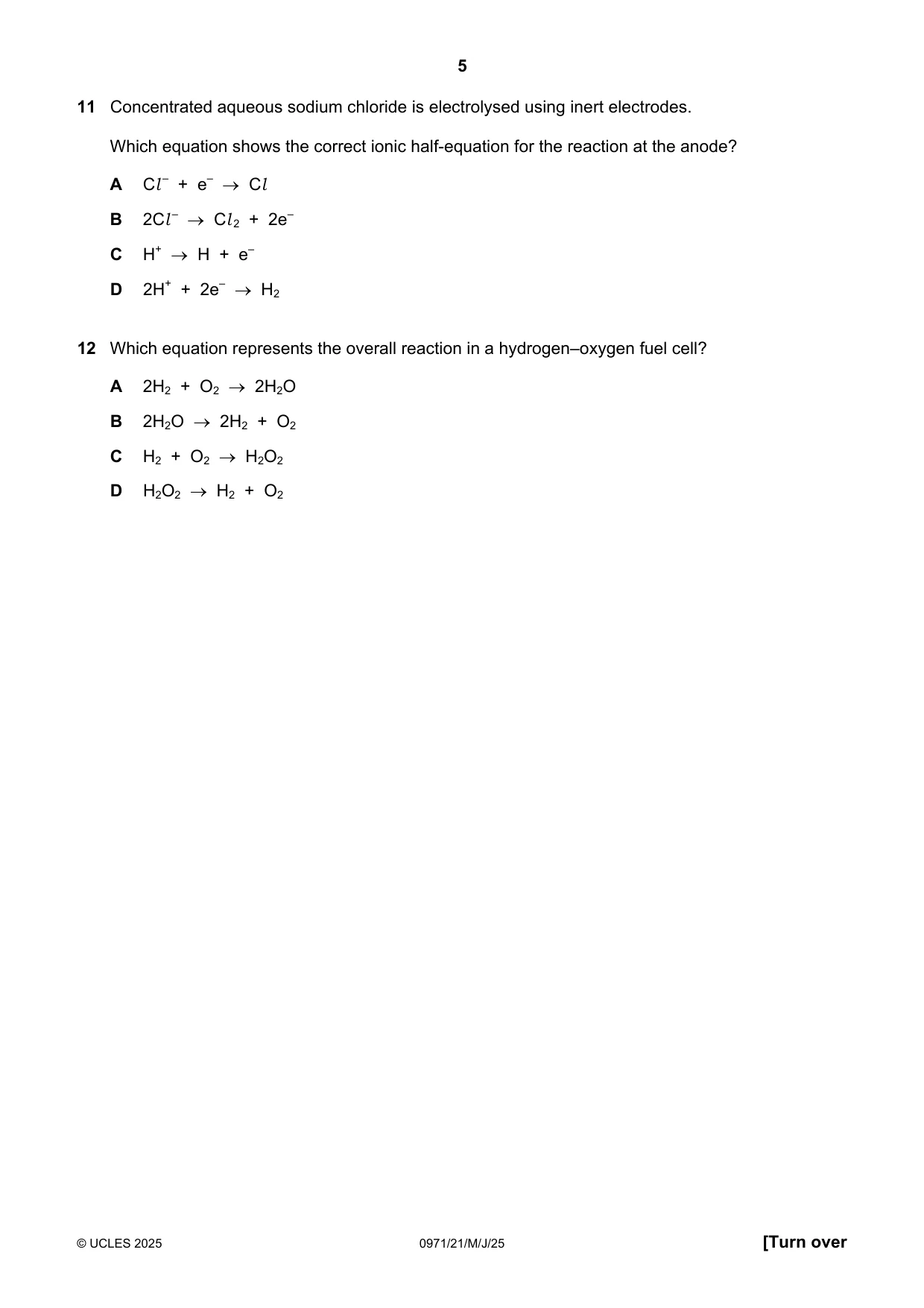 Cambridge IGCSE Chemistry (9-1) 0971 2025 May/June Paper 2 · Variant 1 question paper, page 5 of 16
