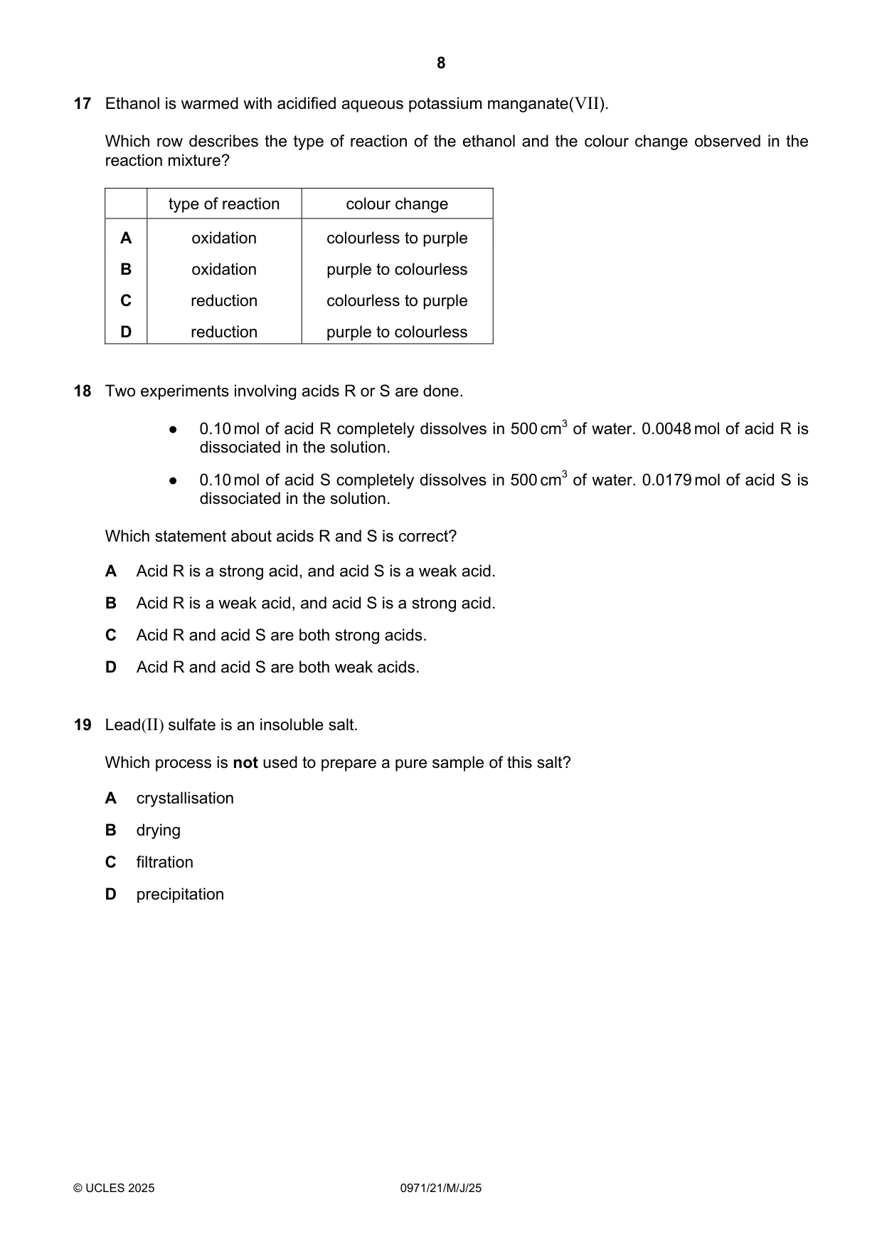Cambridge IGCSE Chemistry (9-1) 0971 2025 May/June Paper 2 · Variant 1 question paper, page 8 of 16