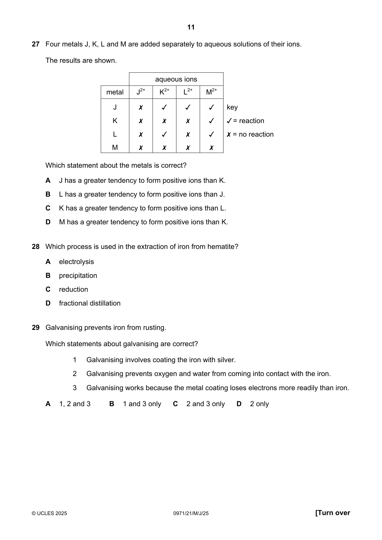 Cambridge IGCSE Chemistry (9-1) 0971 2025 May/June Paper 2 · Variant 1 question paper, page 11 of 16