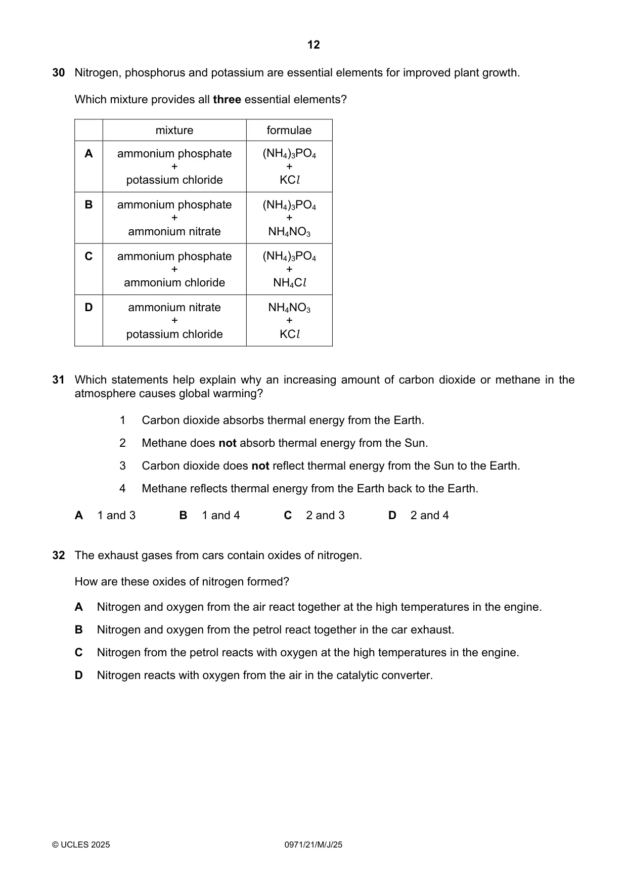 Cambridge IGCSE Chemistry (9-1) 0971 2025 May/June Paper 2 · Variant 1 question paper, page 12 of 16
