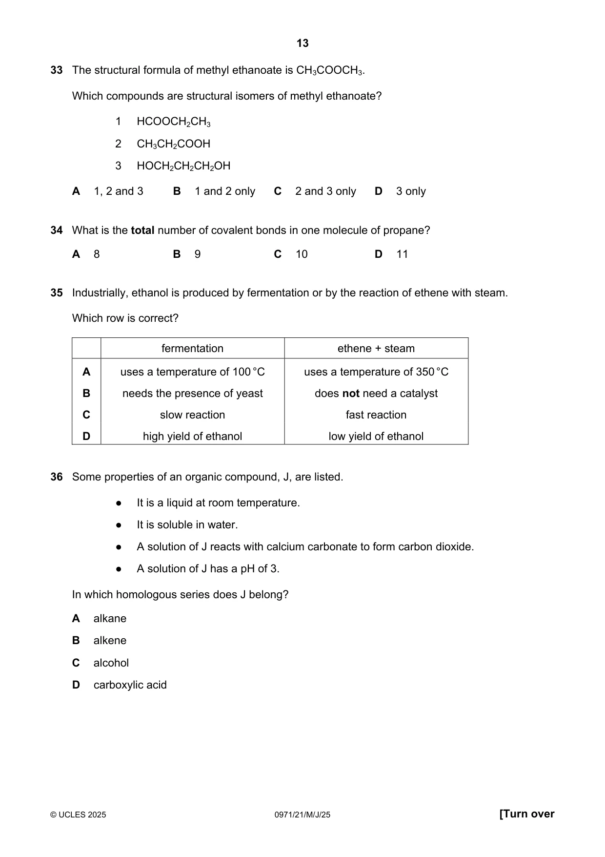 Cambridge IGCSE Chemistry (9-1) 0971 2025 May/June Paper 2 · Variant 1 question paper, page 13 of 16