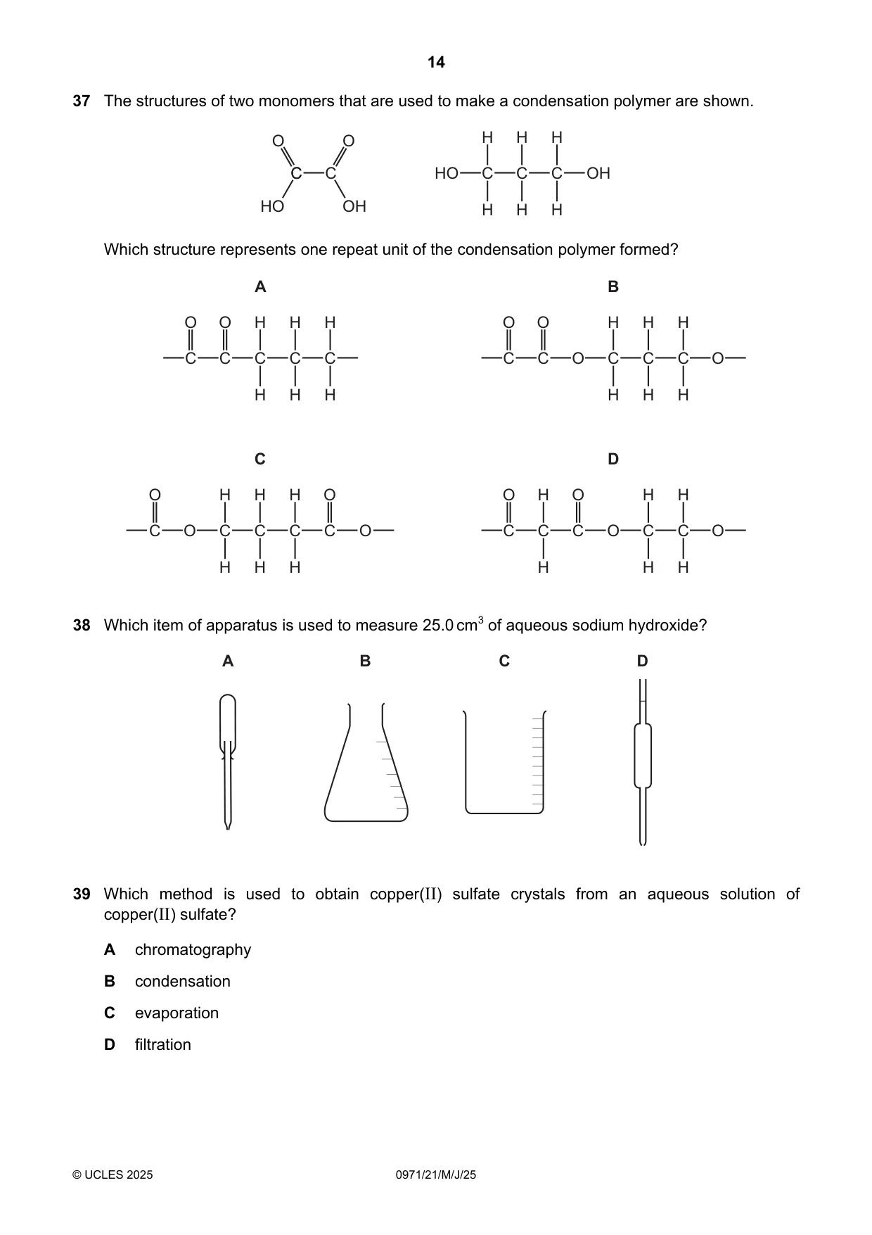 Cambridge IGCSE Chemistry (9-1) 0971 2025 May/June Paper 2 · Variant 1 question paper, page 14 of 16