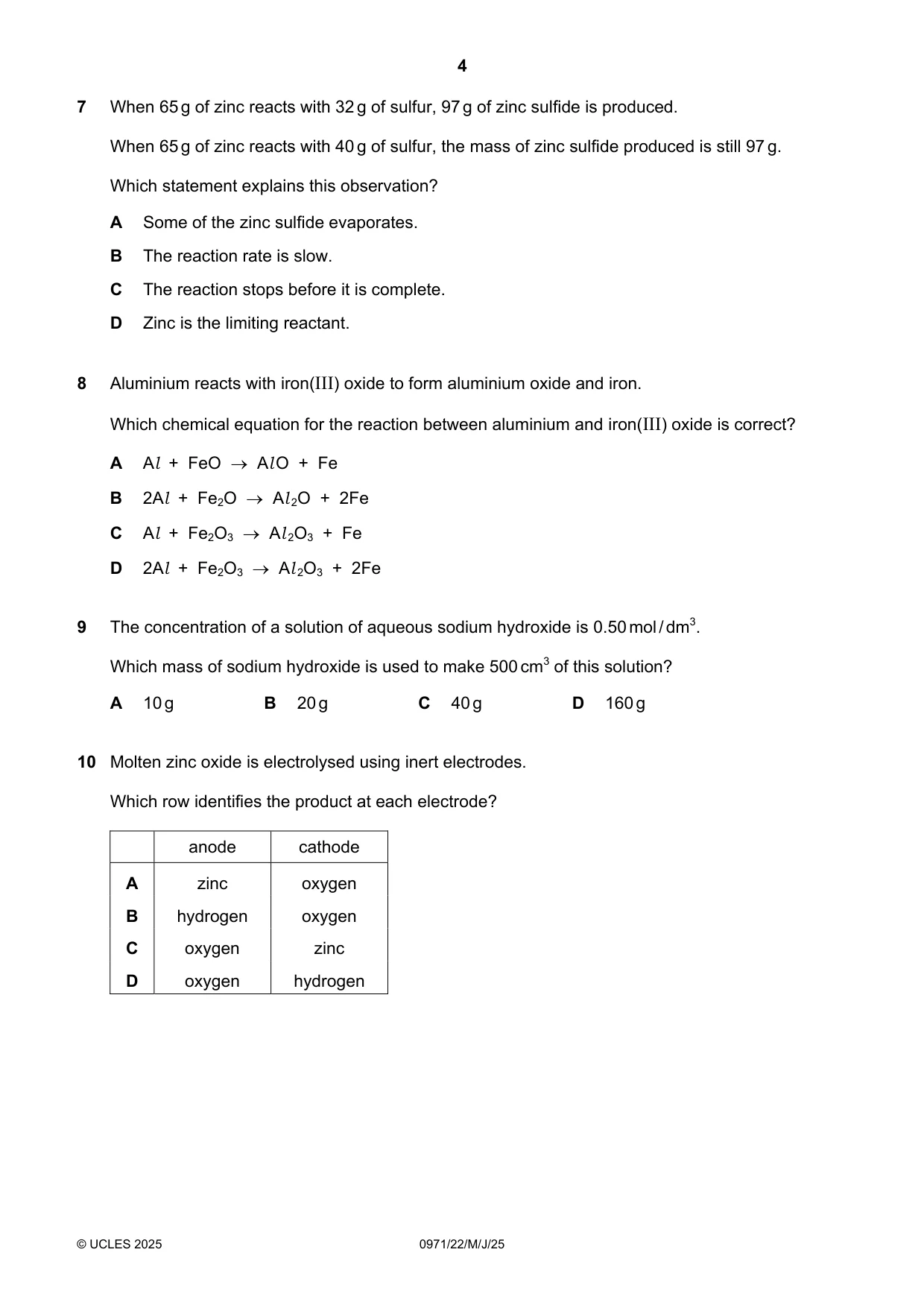 Cambridge IGCSE Chemistry (9-1) 0971 2025 May/June Paper 2 · Variant 2 question paper, page 4 of 16