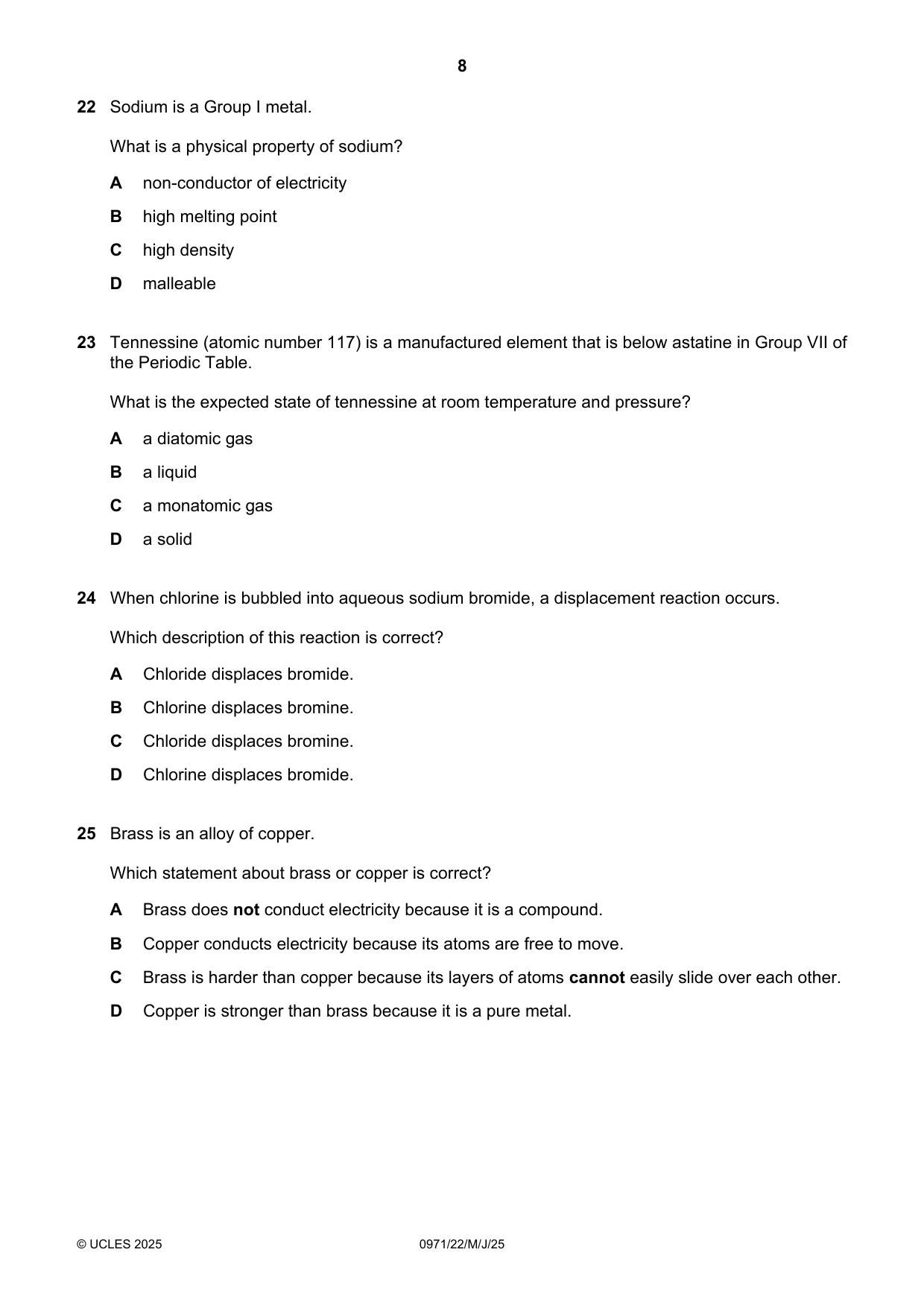 Cambridge IGCSE Chemistry (9-1) 0971 2025 May/June Paper 2 · Variant 2 question paper, page 8 of 16