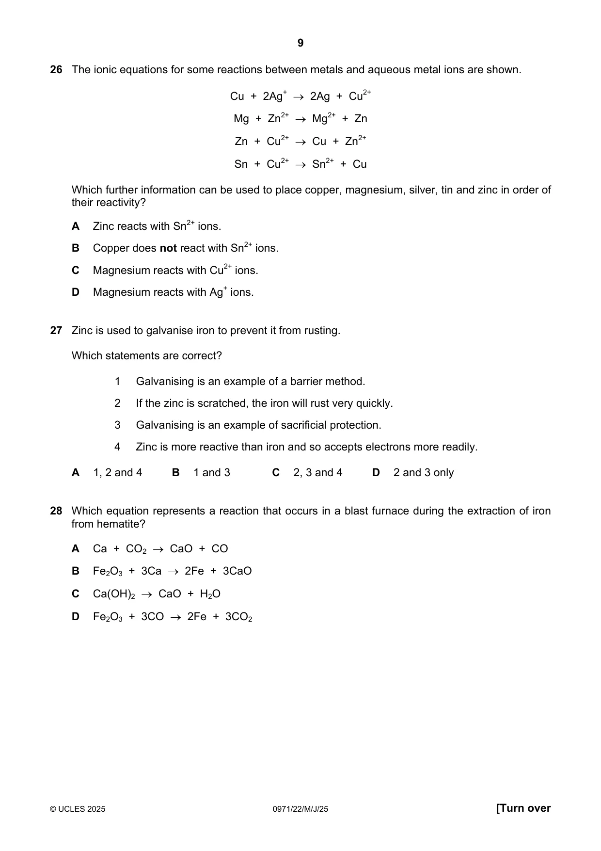 Cambridge IGCSE Chemistry (9-1) 0971 2025 May/June Paper 2 · Variant 2 question paper, page 9 of 16