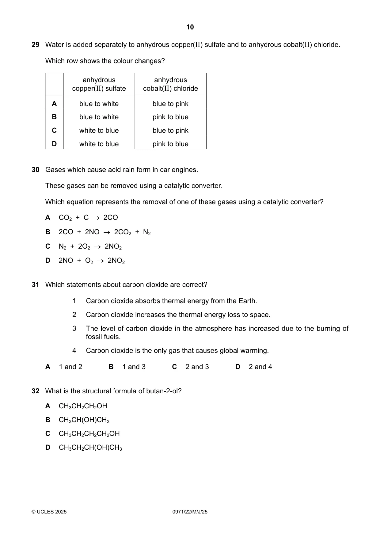 Cambridge IGCSE Chemistry (9-1) 0971 2025 May/June Paper 2 · Variant 2 question paper, page 10 of 16