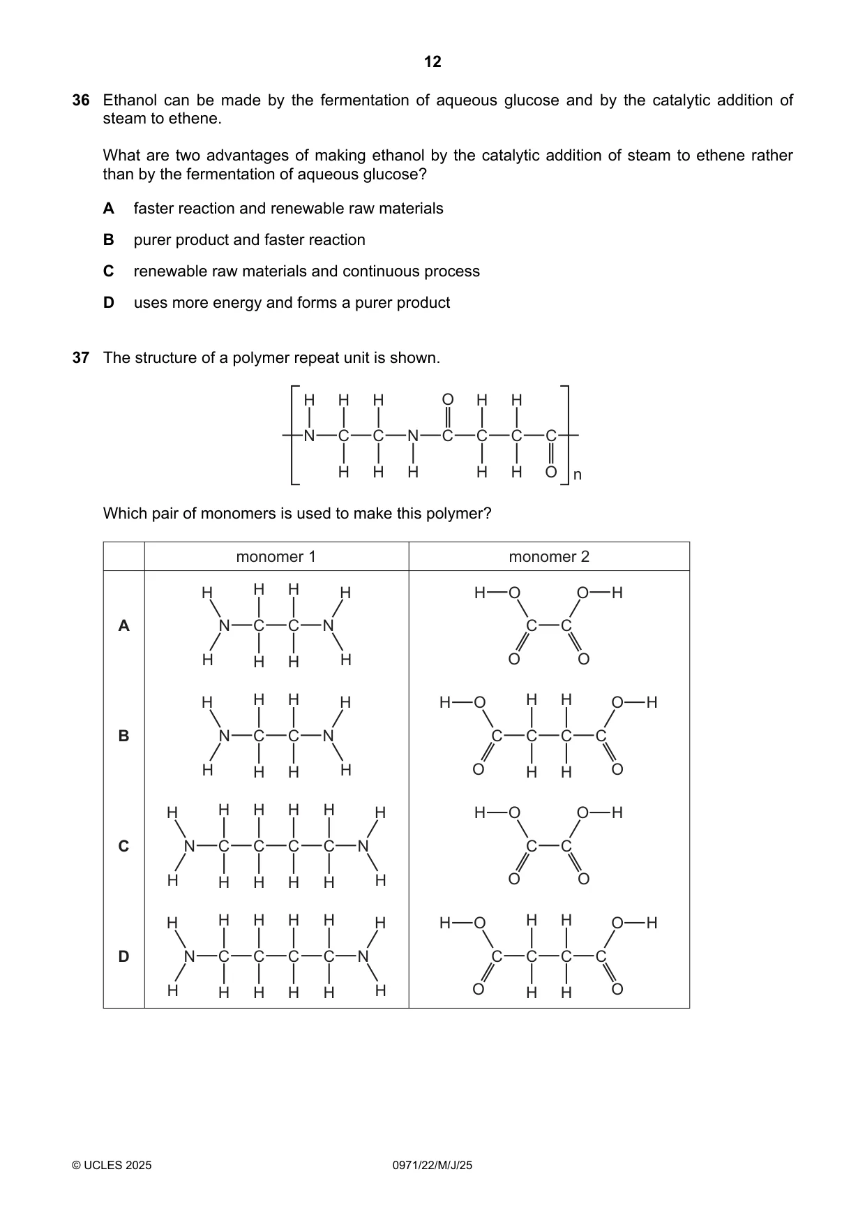 Cambridge IGCSE Chemistry (9-1) 0971 2025 May/June Paper 2 · Variant 2 question paper, page 12 of 16