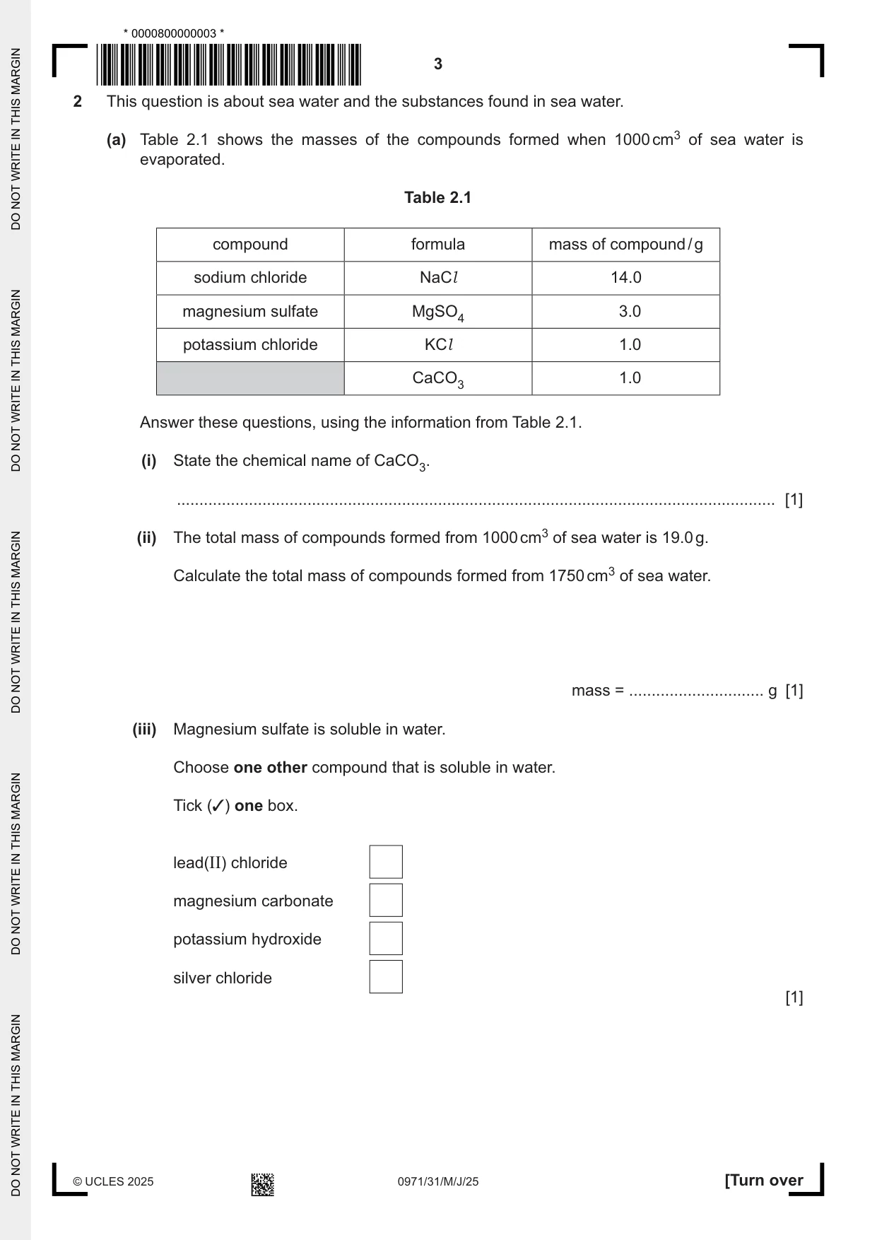 Cambridge IGCSE Chemistry (9-1) 0971 2025 May/June Paper 3 · Variant 1 question paper, page 3 of 20