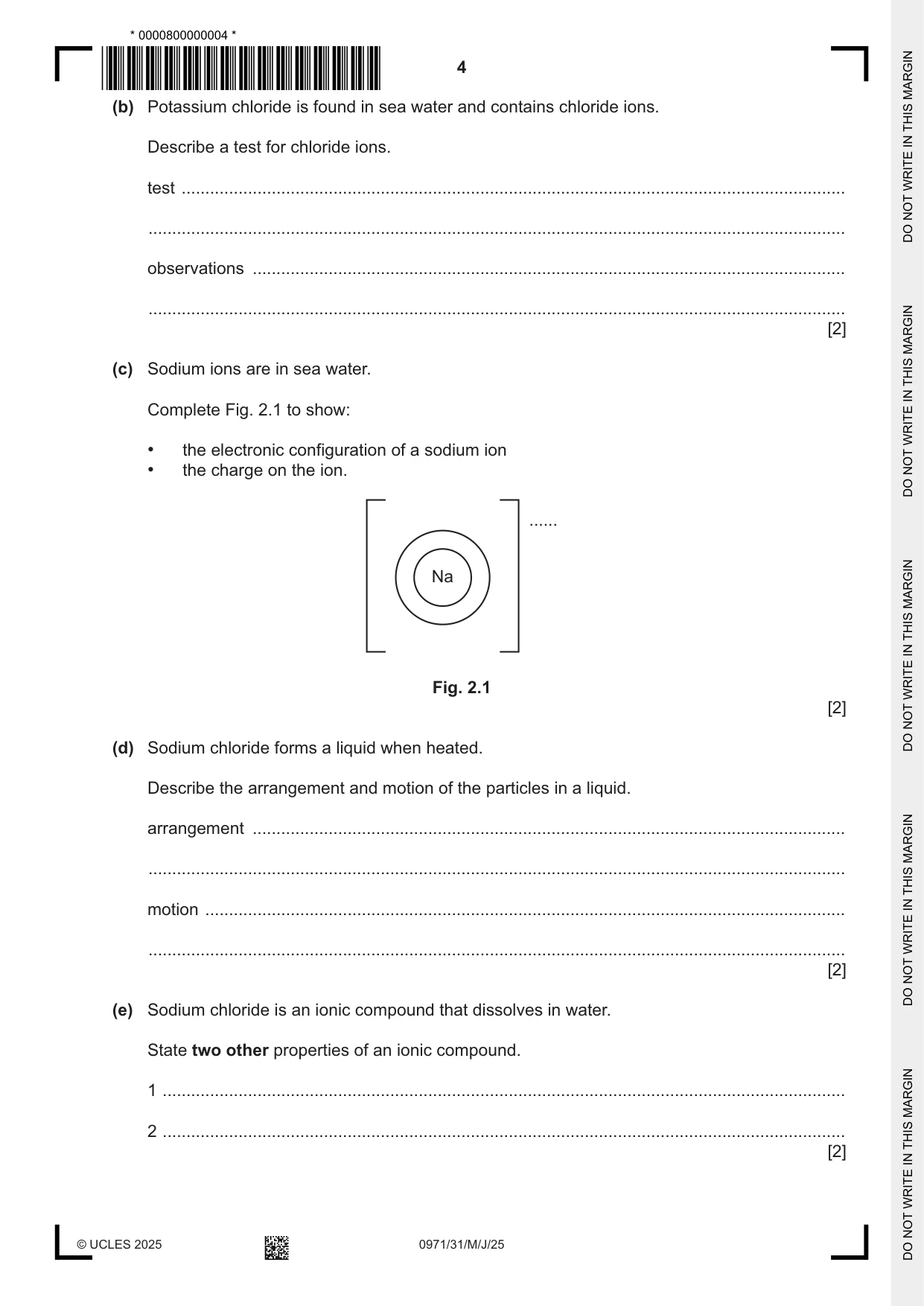Cambridge IGCSE Chemistry (9-1) 0971 2025 May/June Paper 3 · Variant 1 question paper, page 4 of 20