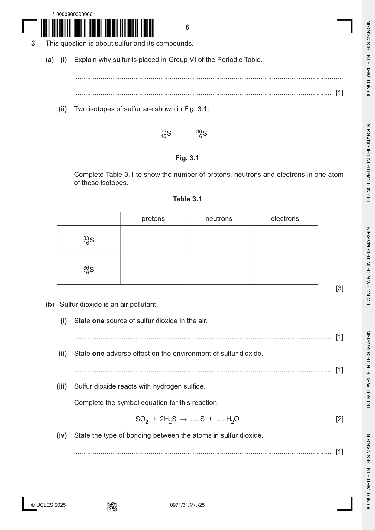 Cambridge IGCSE Chemistry (9-1) 0971 2025 May/June Paper 3 · Variant 1 question paper, page 6 of 20