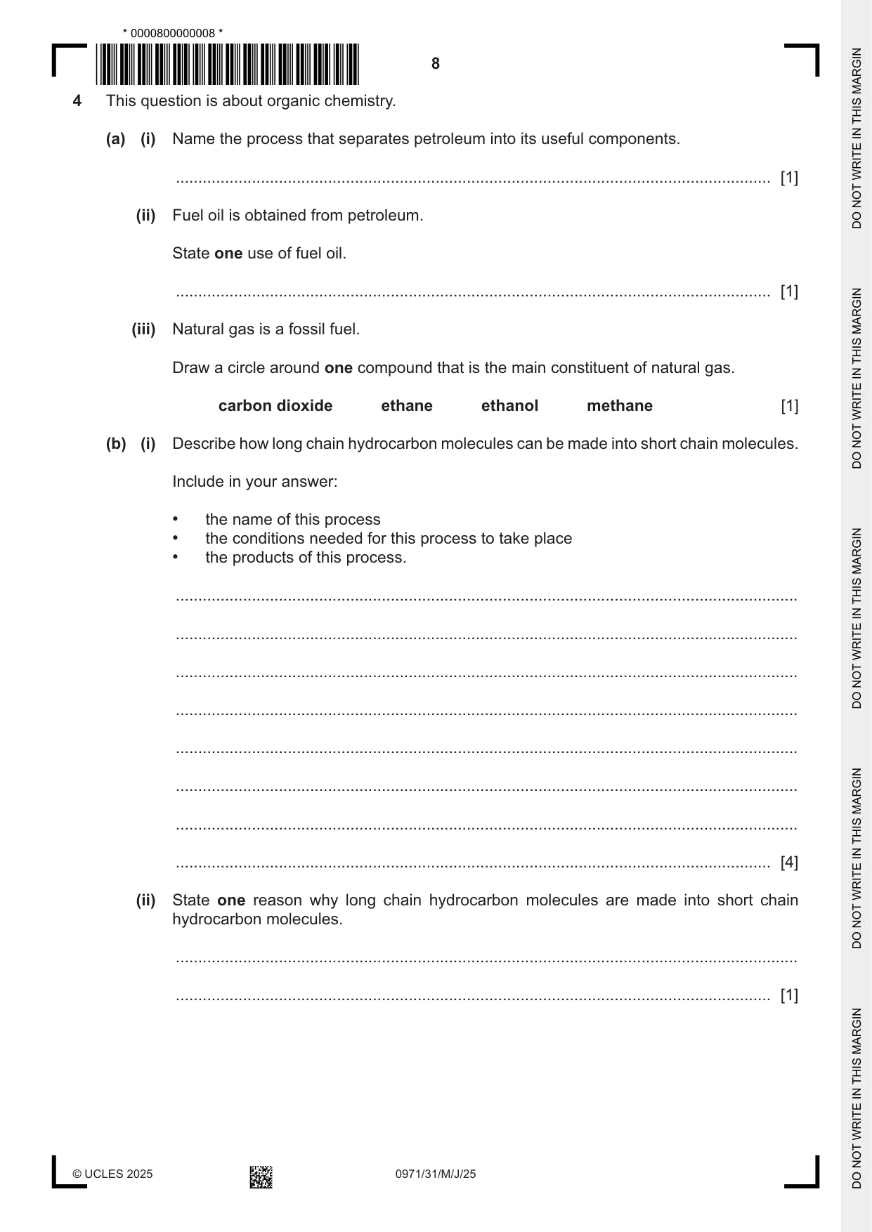 Cambridge IGCSE Chemistry (9-1) 0971 2025 May/June Paper 3 · Variant 1 question paper, page 8 of 20