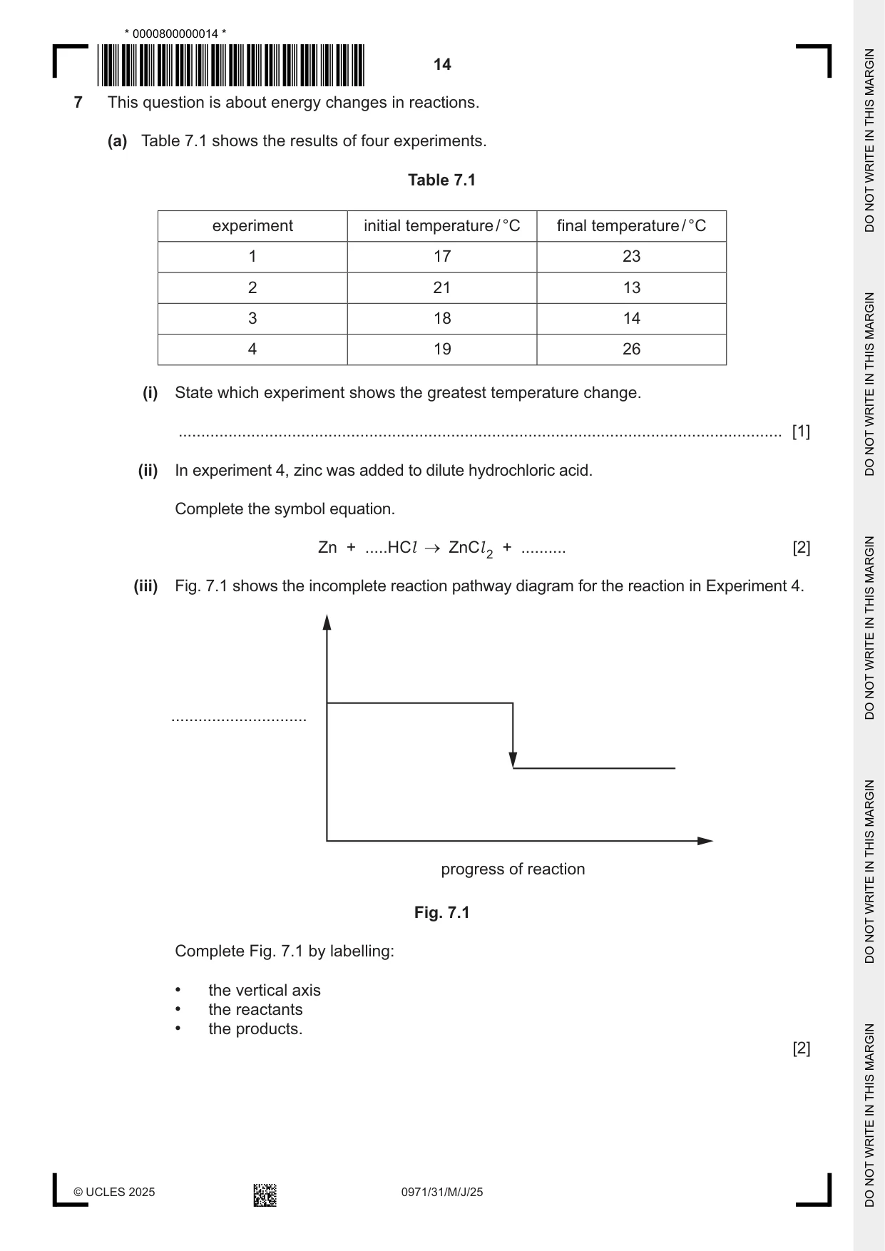 Cambridge IGCSE Chemistry (9-1) 0971 2025 May/June Paper 3 · Variant 1 question paper, page 14 of 20