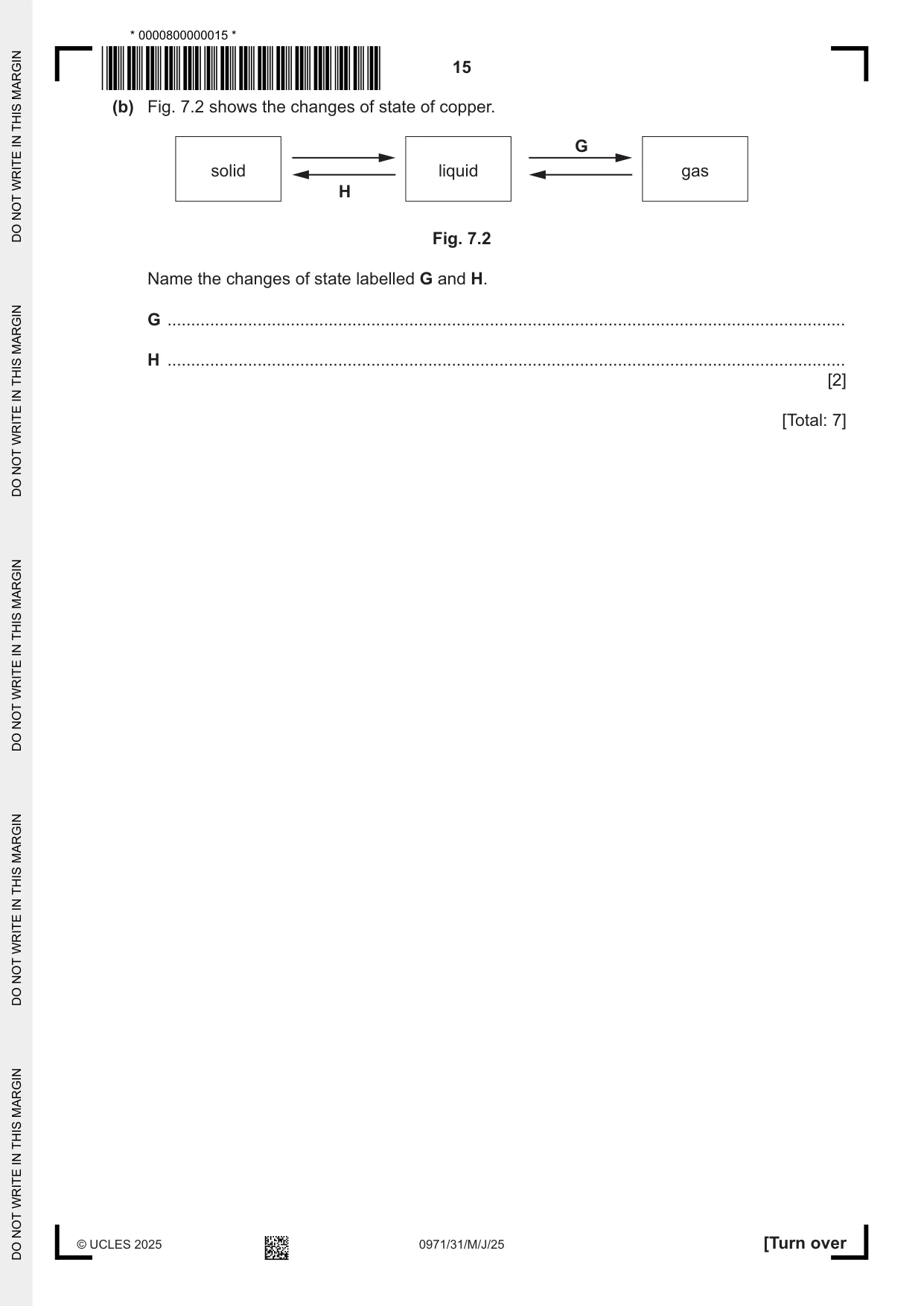 Cambridge IGCSE Chemistry (9-1) 0971 2025 May/June Paper 3 · Variant 1 question paper, page 15 of 20