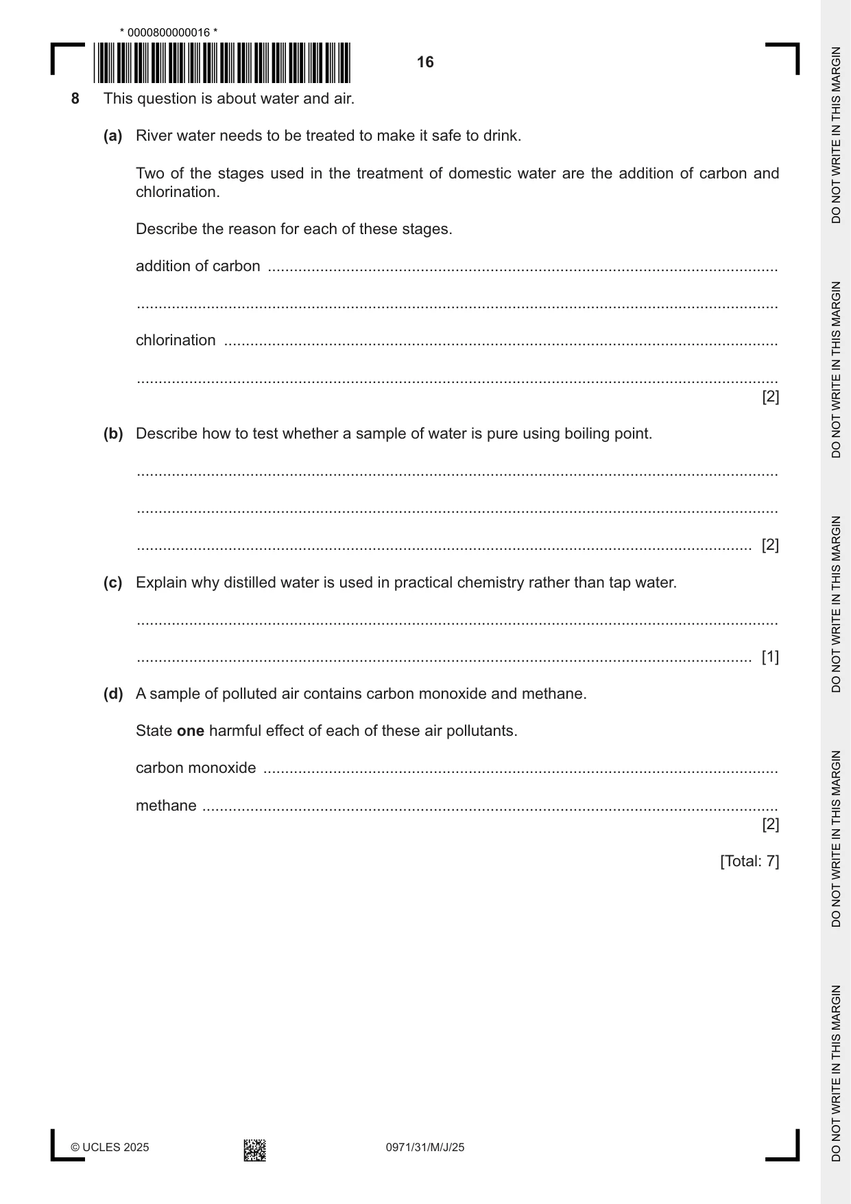 Cambridge IGCSE Chemistry (9-1) 0971 2025 May/June Paper 3 · Variant 1 question paper, page 16 of 20